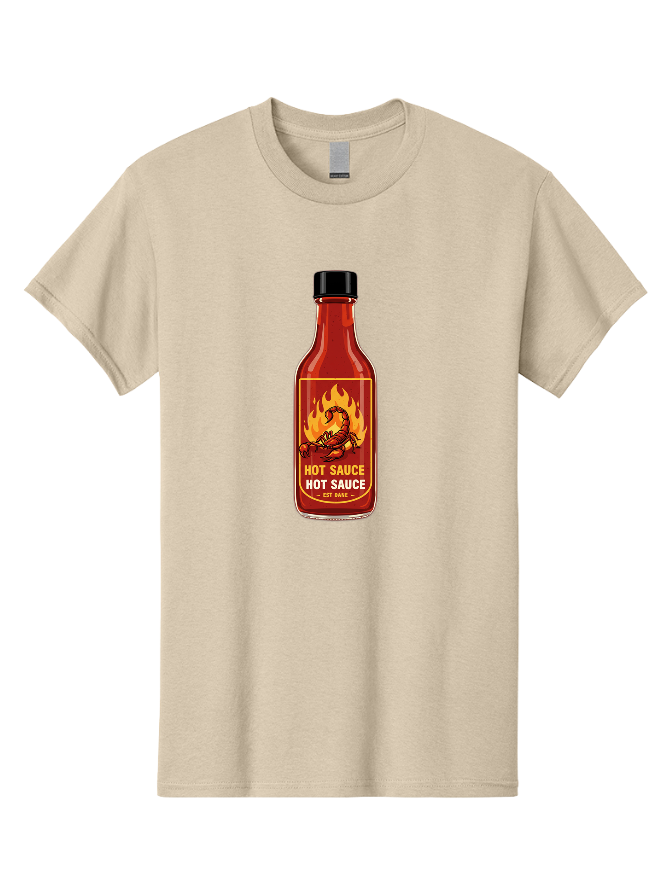 Hot-Sauce-7 Men'S Graphic Tee, 100% Cotton, Comfortable Casual Summer Wear, Machine Washable, Hot Sauce Bottle, Spicy Condiment, Fiery Flavor, Chili Peppers, Hot Sauce Label, Condiment Bottle, Spicy Food, Est Dakk Baa819