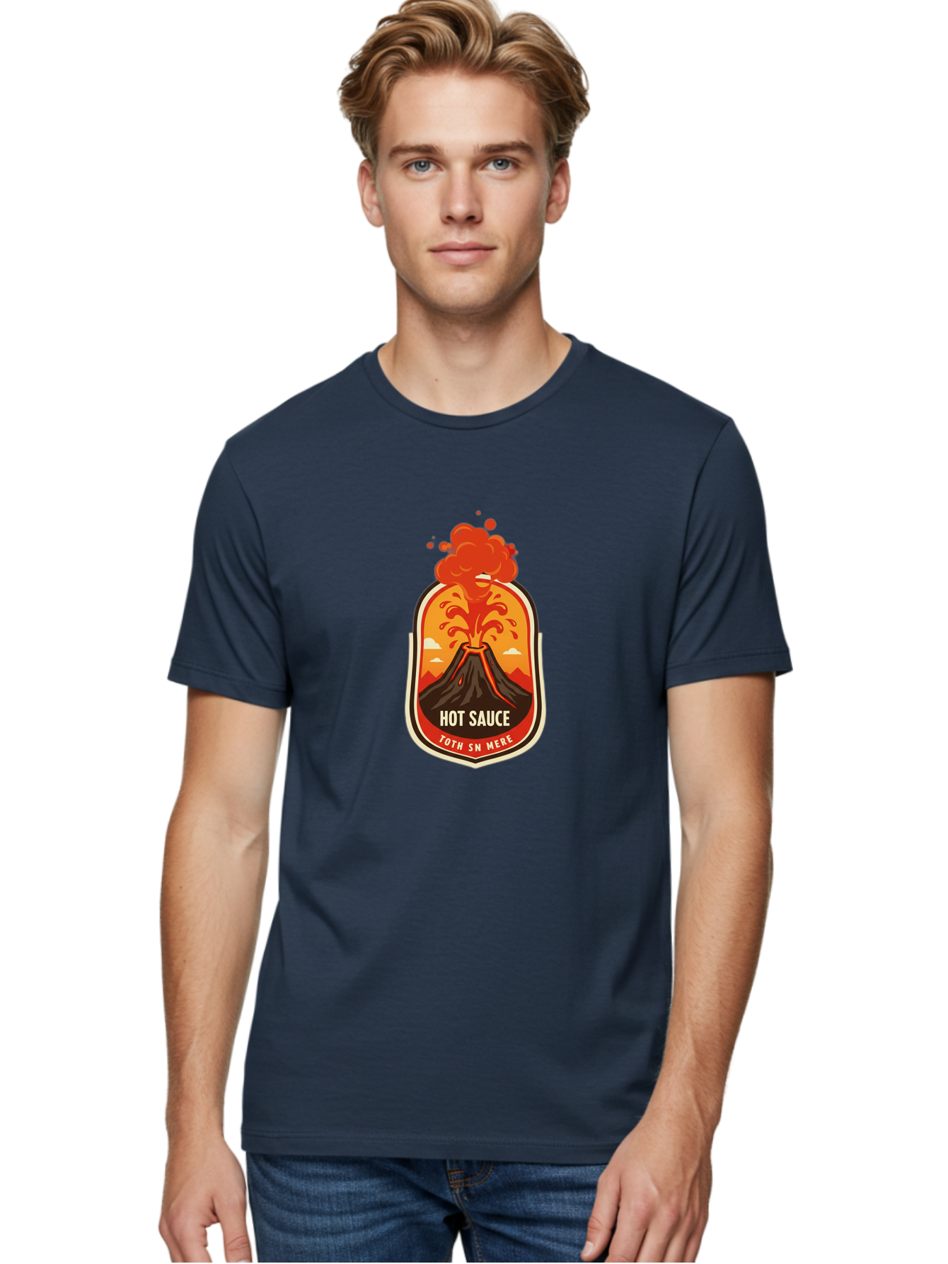 Hot-Sauce-8 Men'S Graphic Tee, 100% Cotton, Comfortable Casual Summer Wear, Machine Washable, Hot Sauce Label, Erupting Volcano, Spicy Food, Condiment Packaging, Fiery Design, Bold Graphics, Cartoon Style, Volcano Eruption, Condiment Branding Baa820