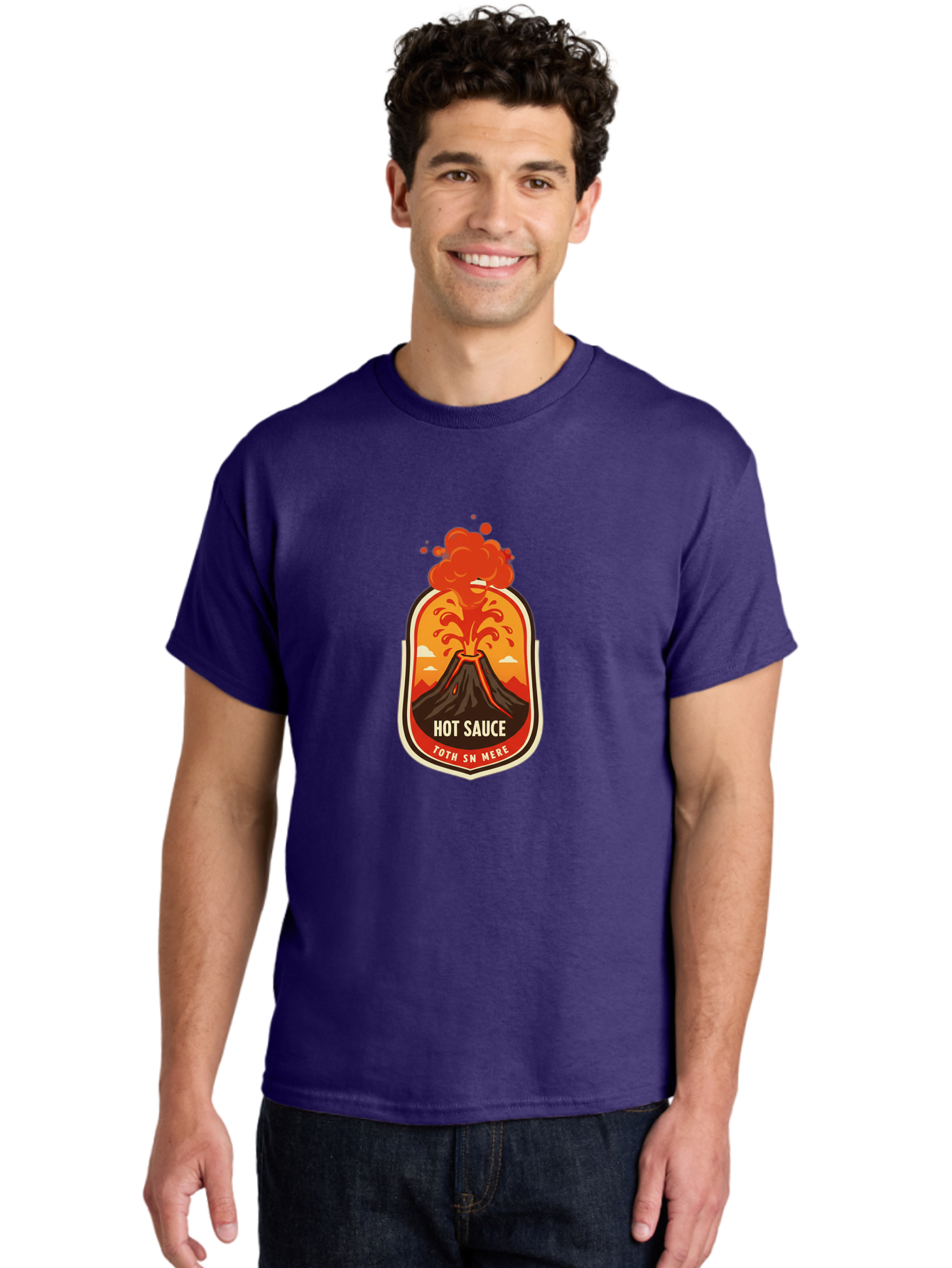 Hot-Sauce-8 Men'S Graphic Tee, 100% Cotton, Comfortable Casual Summer Wear, Machine Washable, Hot Sauce Label, Erupting Volcano, Spicy Food, Condiment Packaging, Fiery Design, Bold Graphics, Cartoon Style, Volcano Eruption, Condiment Branding Baa820