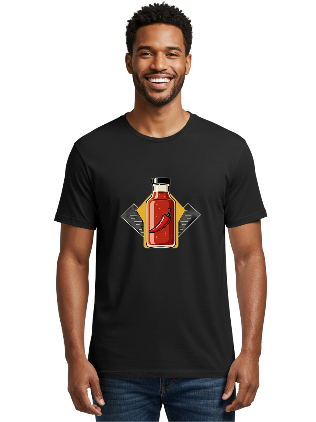Hot-Sauce-Bottle-12 Men'S Graphic Tee, 100% Cotton, Comfortable Casual Summer Wear, Machine Washable, Hot Sauce, Chili Pepper, Spicy Food, Condiment, Kitchen Essentials, Flavorful Cuisine, Spicy Condiments, Hot Sauce Bottle Baa825
