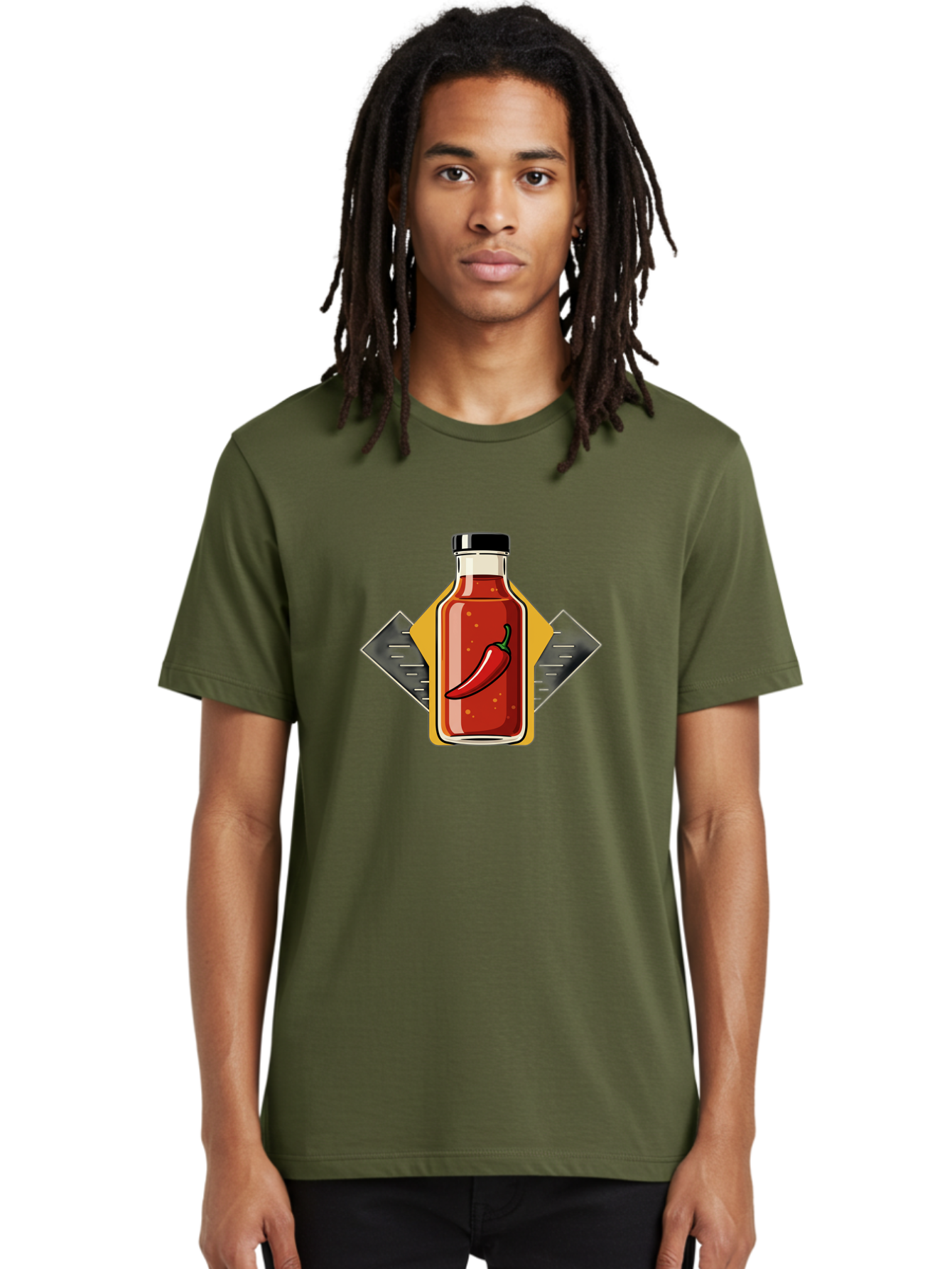 Hot-Sauce-Bottle-12 Men'S Graphic Tee, 100% Cotton, Comfortable Casual Summer Wear, Machine Washable, Hot Sauce, Chili Pepper, Spicy Food, Condiment, Kitchen Essentials, Flavorful Cuisine, Spicy Condiments, Hot Sauce Bottle Baa825