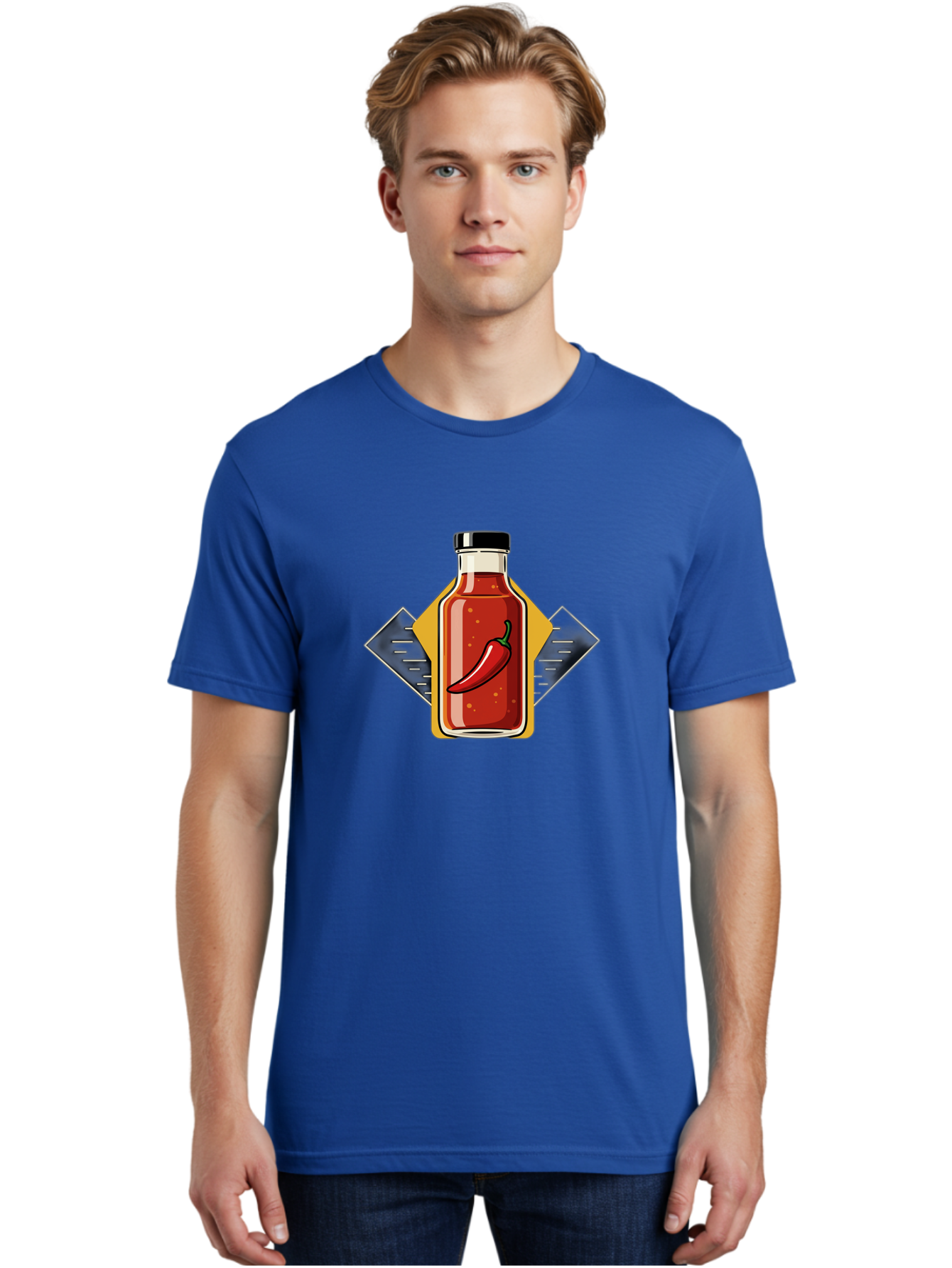 Hot-Sauce-Bottle-12 Men'S Graphic Tee, 100% Cotton, Comfortable Casual Summer Wear, Machine Washable, Hot Sauce, Chili Pepper, Spicy Food, Condiment, Kitchen Essentials, Flavorful Cuisine, Spicy Condiments, Hot Sauce Bottle Baa825