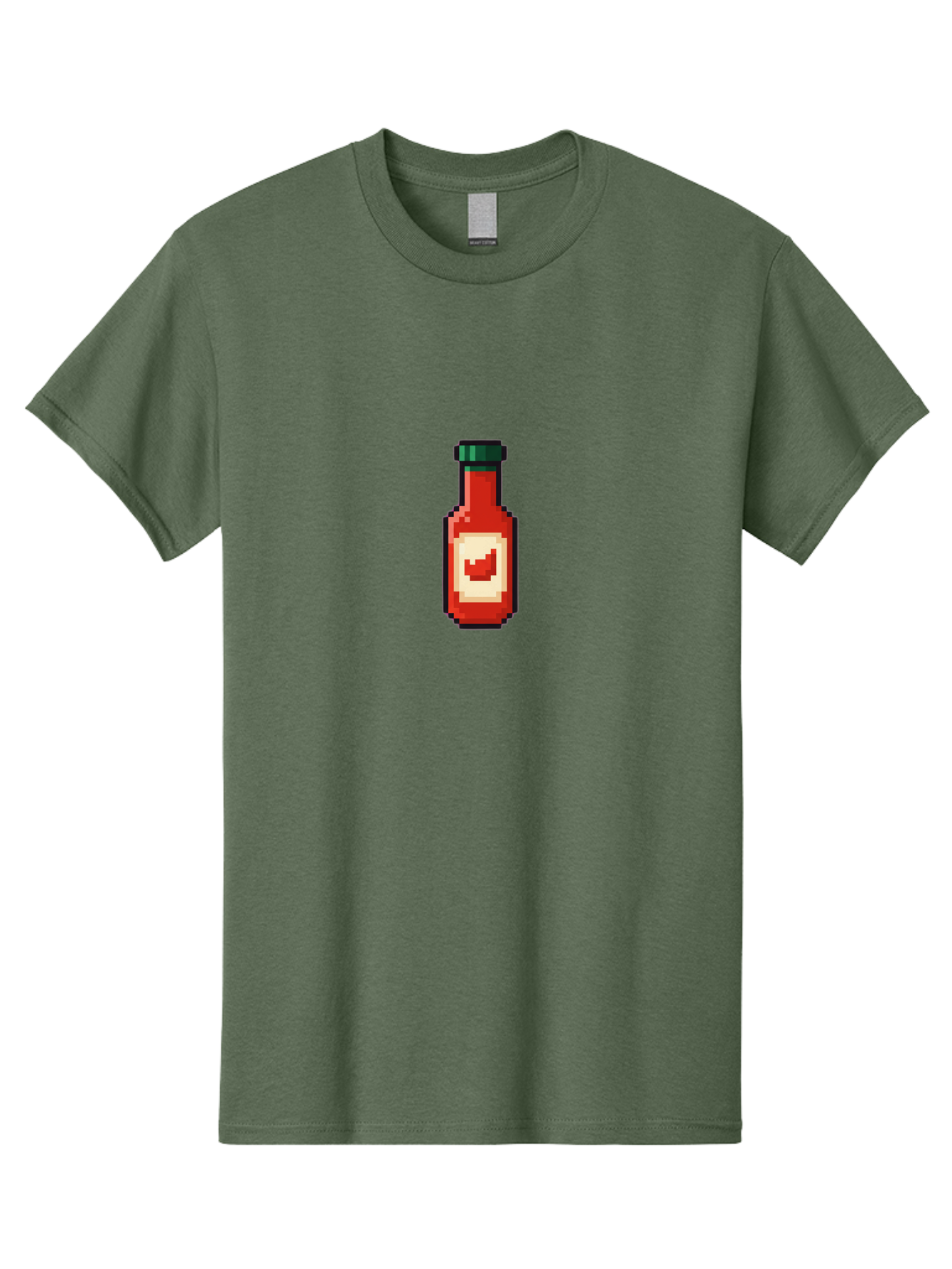 Hot-Sauce-Bottle-4 Men'S Graphic Tee, 100% Cotton, Comfortable Casual Summer Wear, Machine Washable, Hot Sauce, Condiment, Spicy Food, Red Sauce, Pixel Art, Digital Illustration, 8-Bit Style, Retro Gaming Aesthetic Baa828