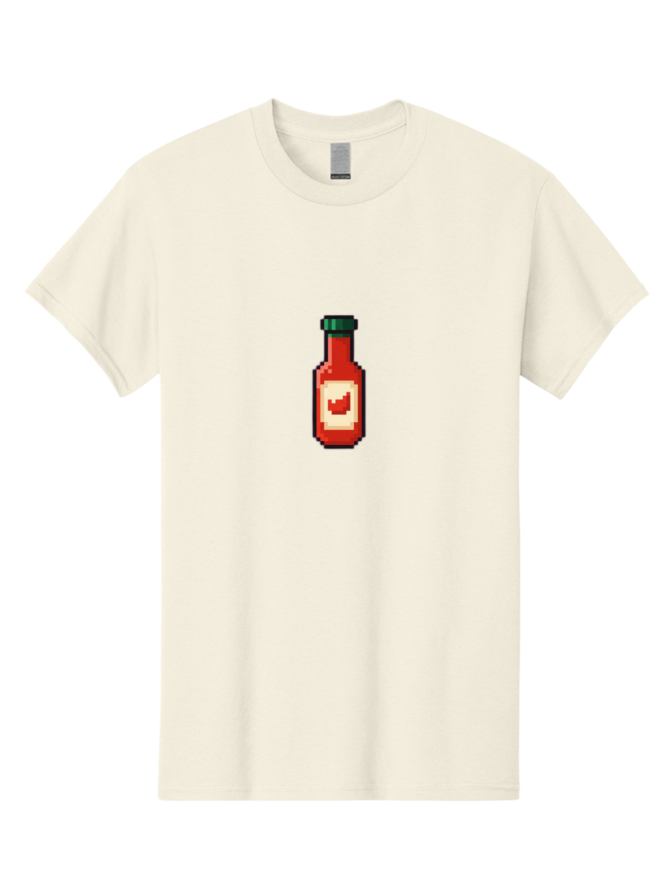Hot-Sauce-Bottle-4 Men'S Graphic Tee, 100% Cotton, Comfortable Casual Summer Wear, Machine Washable, Hot Sauce, Condiment, Spicy Food, Red Sauce, Pixel Art, Digital Illustration, 8-Bit Style, Retro Gaming Aesthetic Baa828