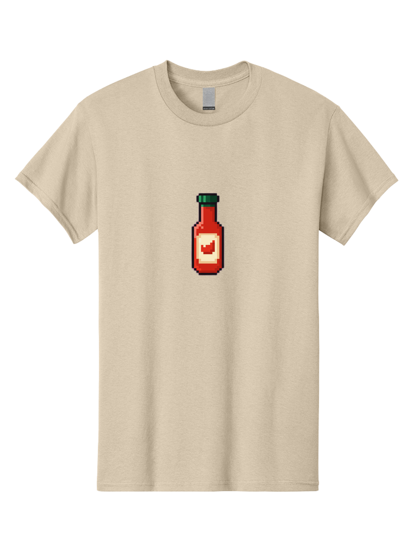 Hot-Sauce-Bottle-4 Men'S Graphic Tee, 100% Cotton, Comfortable Casual Summer Wear, Machine Washable, Hot Sauce, Condiment, Spicy Food, Red Sauce, Pixel Art, Digital Illustration, 8-Bit Style, Retro Gaming Aesthetic Baa828