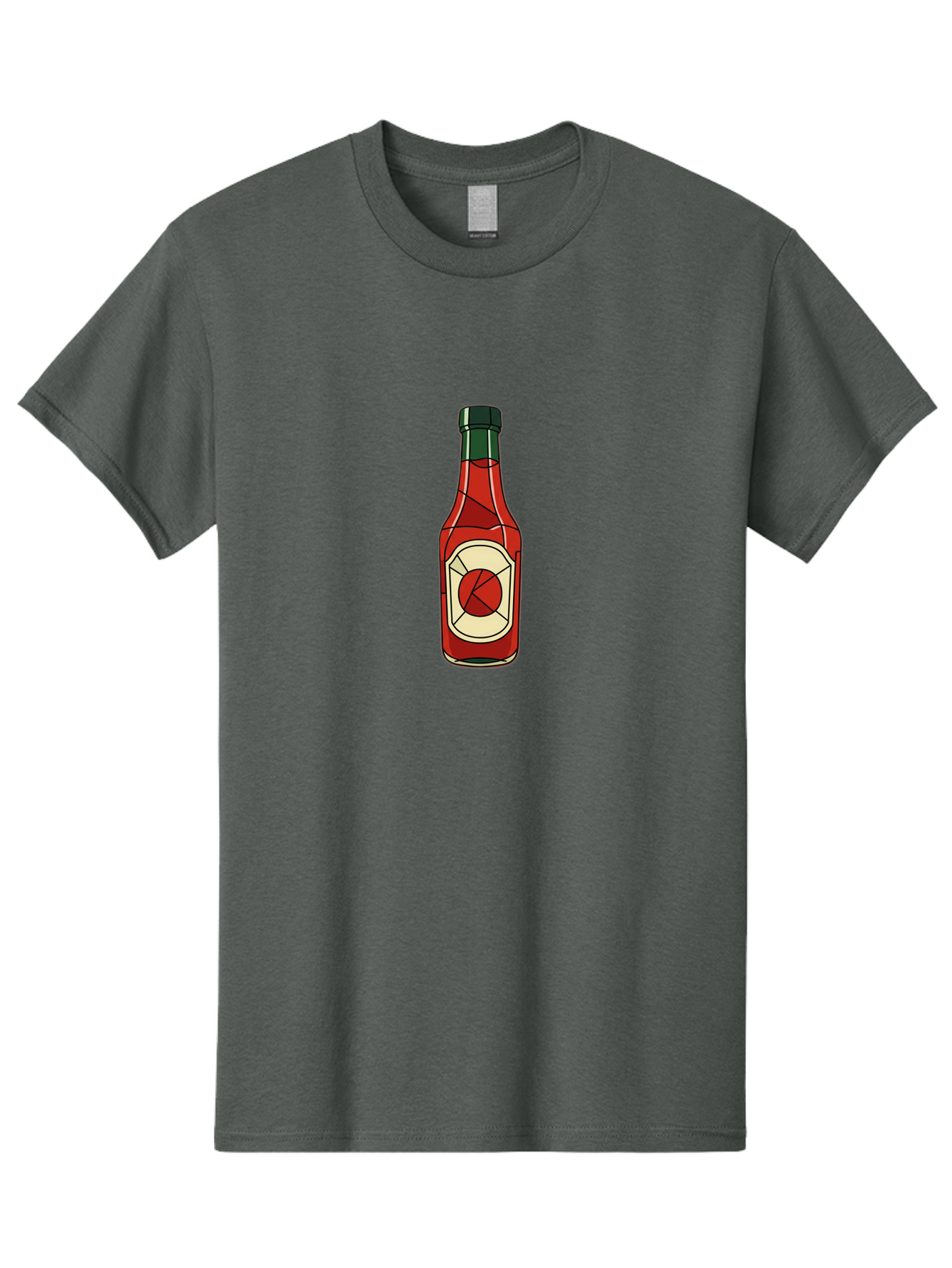 Hot-Sauce-Bottle-5 Men'S Graphic Tee, 100% Cotton, Comfortable Casual Summer Wear, Machine Washable, Hot Sauce Bottle, Spicy Condiment, Red Liquid, Black Cap, Geometric Design, Minimalist Illustration, Cartoon Style, Food Seasoning Baa829