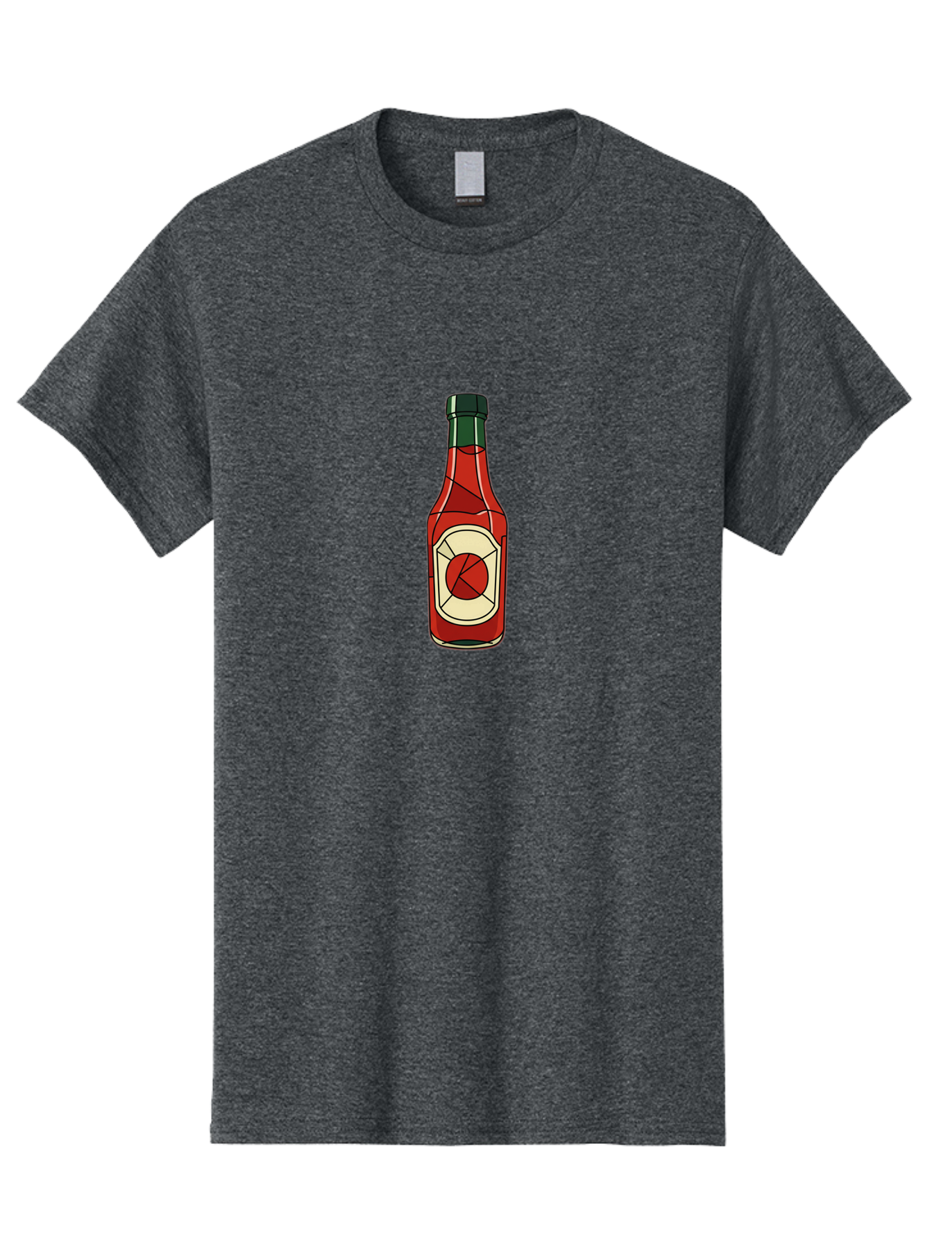 Hot-Sauce-Bottle-5 Men'S Graphic Tee, 100% Cotton, Comfortable Casual Summer Wear, Machine Washable, Hot Sauce Bottle, Spicy Condiment, Red Liquid, Black Cap, Geometric Design, Minimalist Illustration, Cartoon Style, Food Seasoning Baa829