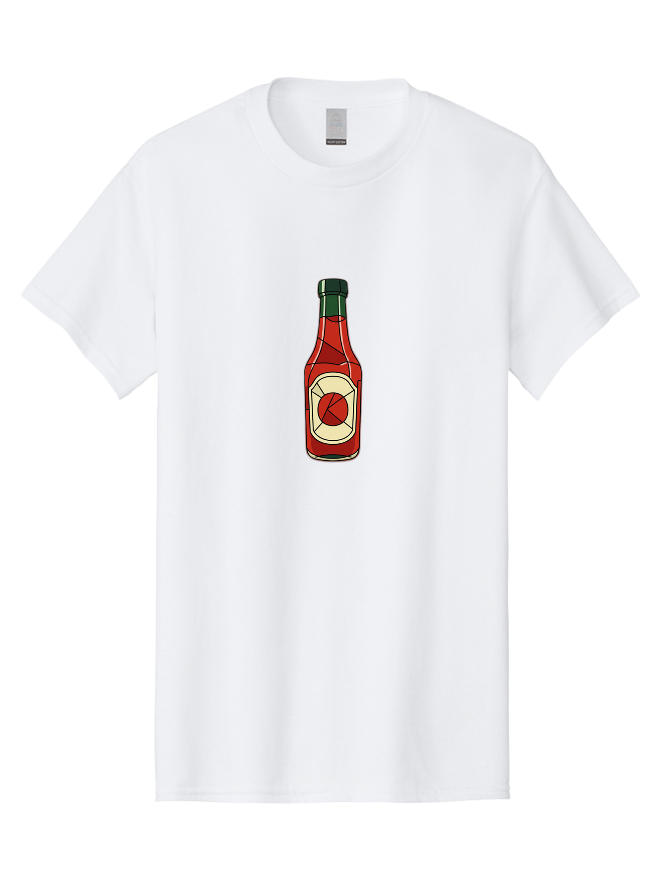 Hot-Sauce-Bottle-5 Men'S Graphic Tee, 100% Cotton, Comfortable Casual Summer Wear, Machine Washable, Hot Sauce Bottle, Spicy Condiment, Red Liquid, Black Cap, Geometric Design, Minimalist Illustration, Cartoon Style, Food Seasoning Baa829