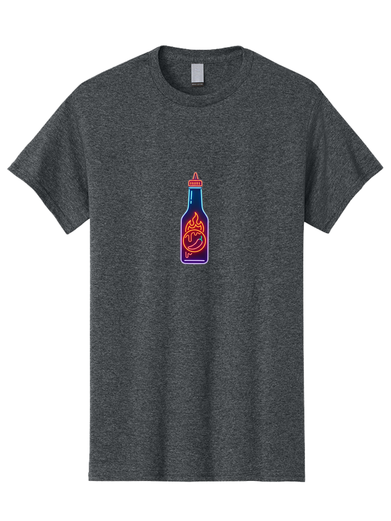 Hot-Sauce-Bottle-8 Men'S Graphic Tee, 100% Cotton, Comfortable Casual Summer Wear, Machine Washable, Hot Sauce Bottle, Spicy Condiment, Chili Pepper, Hot Sauce, Spicy Food, Cooking Ingredient, Cartoon Graphic, Vibrant Design, Neon Outline, Baa832