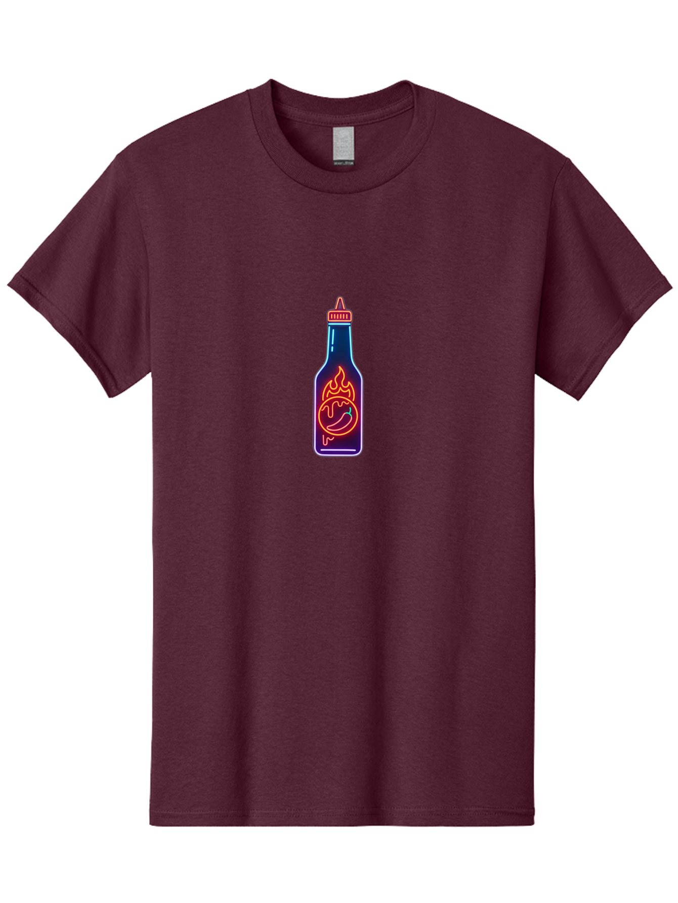 Hot-Sauce-Bottle-8 Men'S Graphic Tee, 100% Cotton, Comfortable Casual Summer Wear, Machine Washable, Hot Sauce Bottle, Spicy Condiment, Chili Pepper, Hot Sauce, Spicy Food, Cooking Ingredient, Cartoon Graphic, Vibrant Design, Neon Outline, Baa832