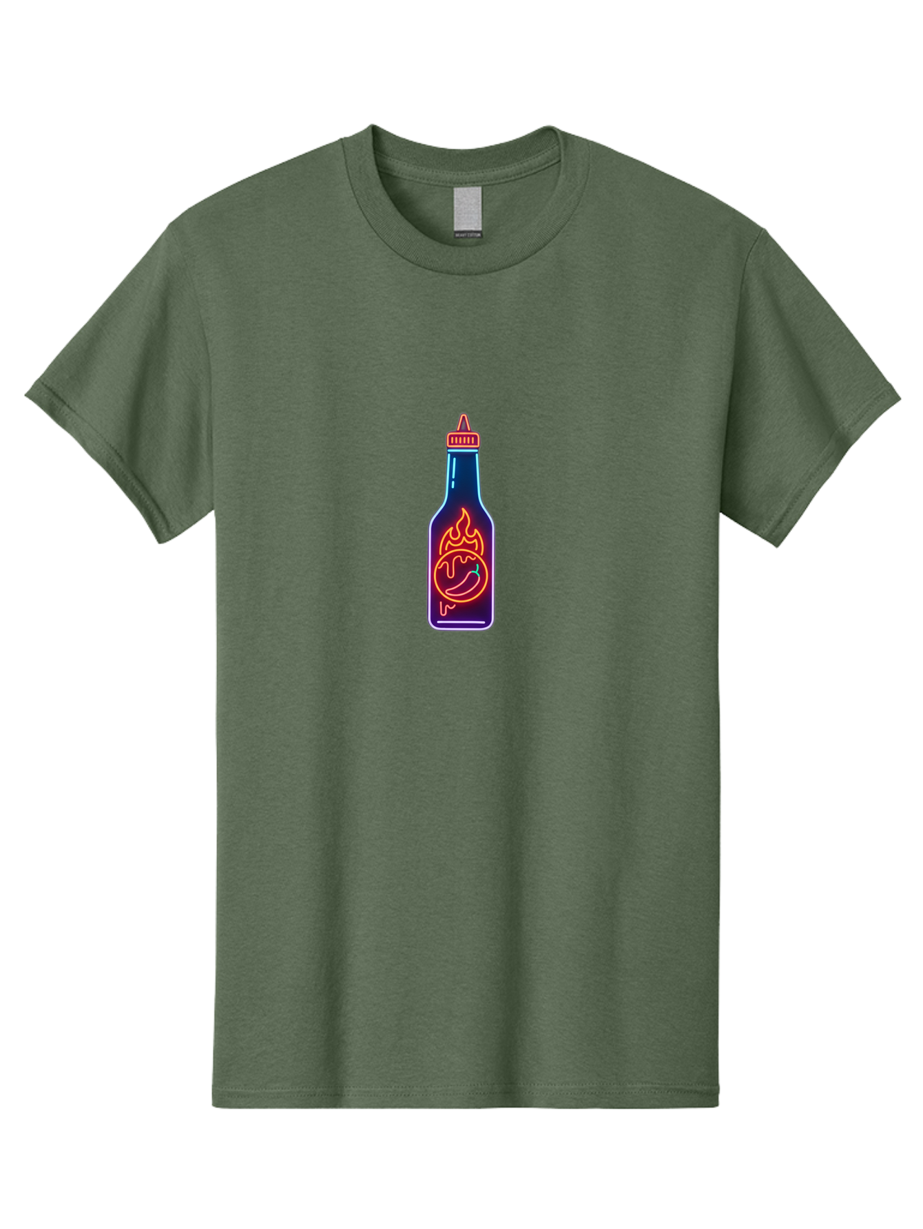 Hot-Sauce-Bottle-8 Men'S Graphic Tee, 100% Cotton, Comfortable Casual Summer Wear, Machine Washable, Hot Sauce Bottle, Spicy Condiment, Chili Pepper, Hot Sauce, Spicy Food, Cooking Ingredient, Cartoon Graphic, Vibrant Design, Neon Outline, Baa832