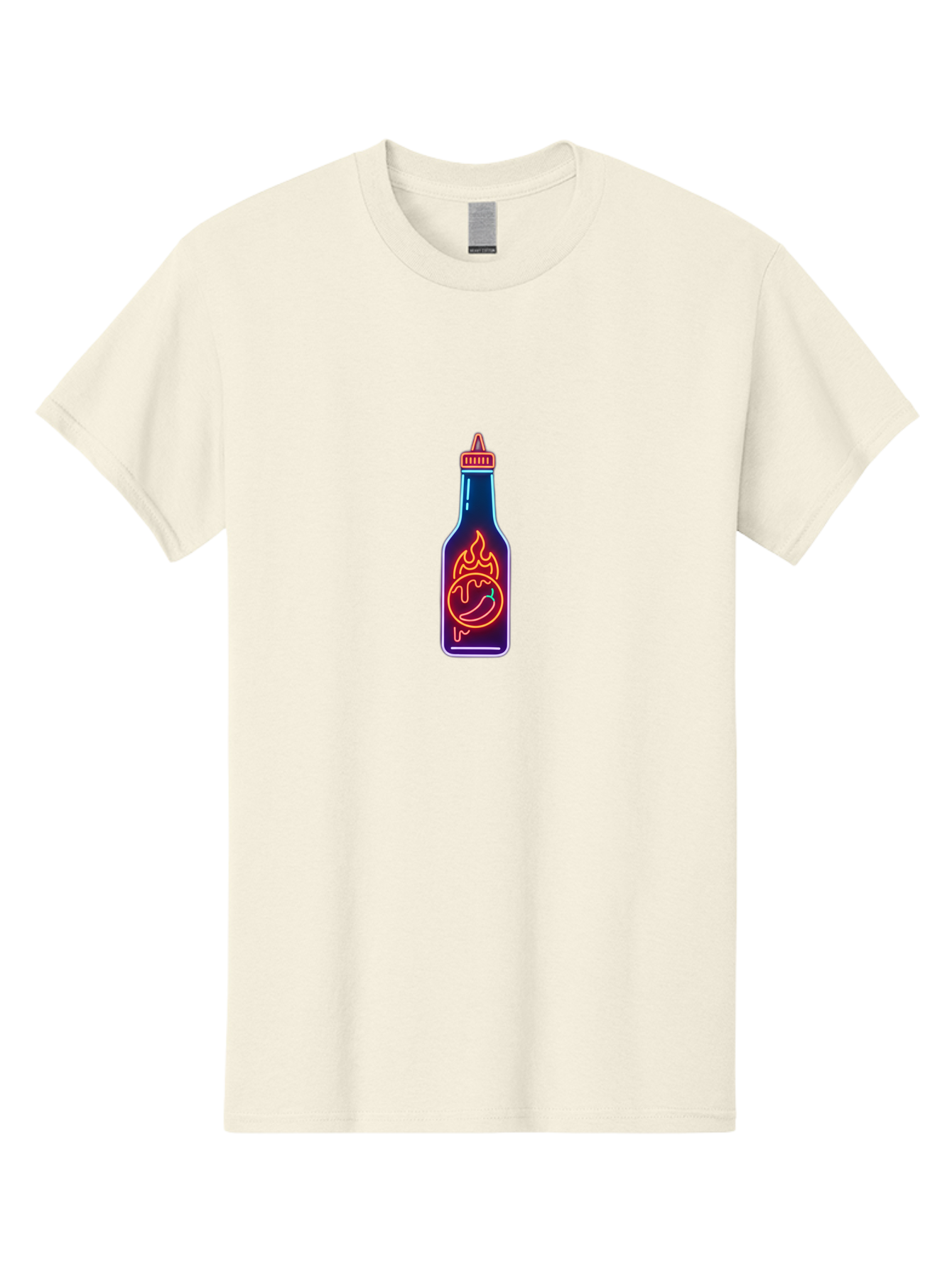 Hot-Sauce-Bottle-8 Men'S Graphic Tee, 100% Cotton, Comfortable Casual Summer Wear, Machine Washable, Hot Sauce Bottle, Spicy Condiment, Chili Pepper, Hot Sauce, Spicy Food, Cooking Ingredient, Cartoon Graphic, Vibrant Design, Neon Outline, Baa832