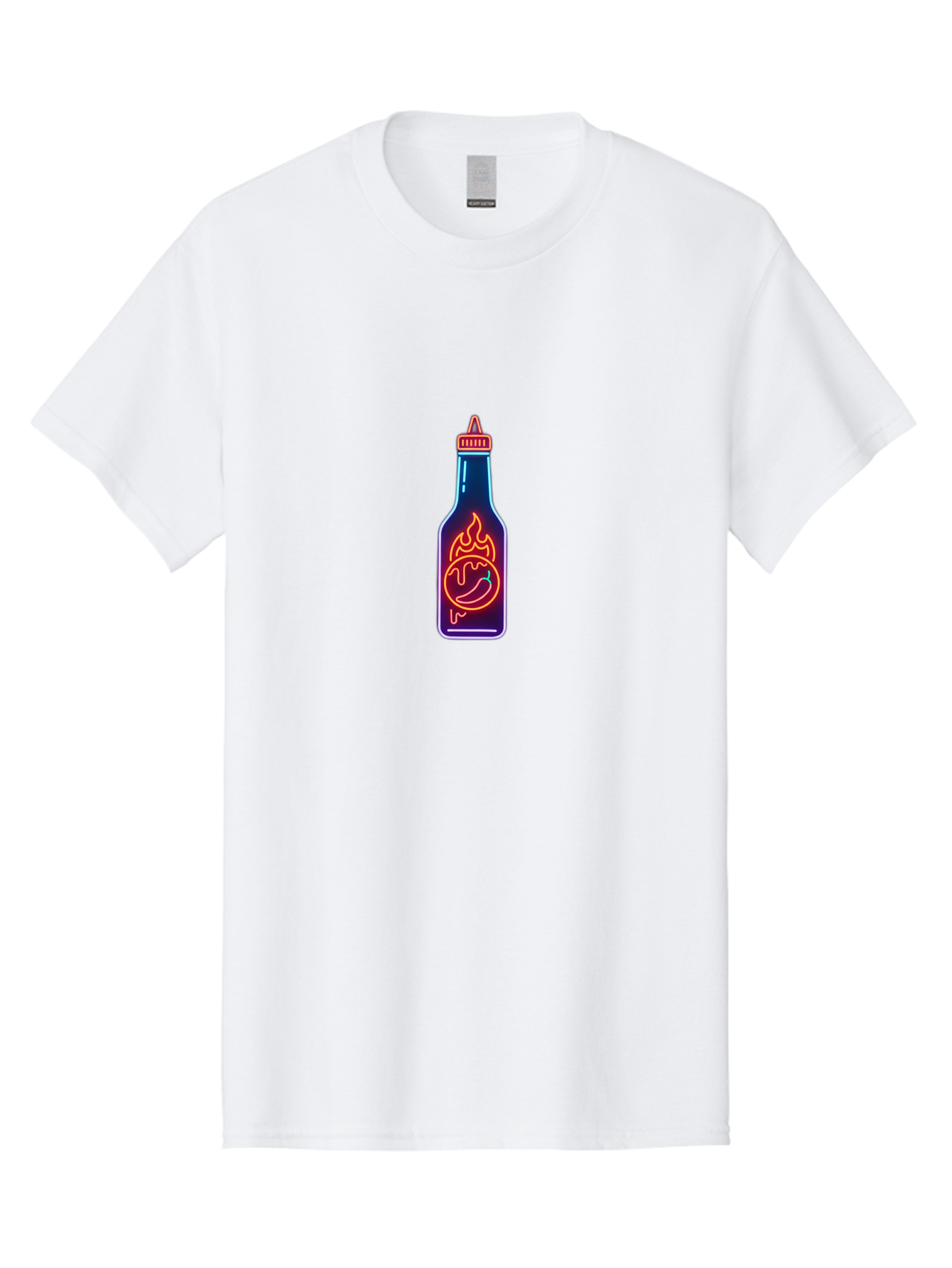Hot-Sauce-Bottle-8 Men'S Graphic Tee, 100% Cotton, Comfortable Casual Summer Wear, Machine Washable, Hot Sauce Bottle, Spicy Condiment, Chili Pepper, Hot Sauce, Spicy Food, Cooking Ingredient, Cartoon Graphic, Vibrant Design, Neon Outline, Baa832