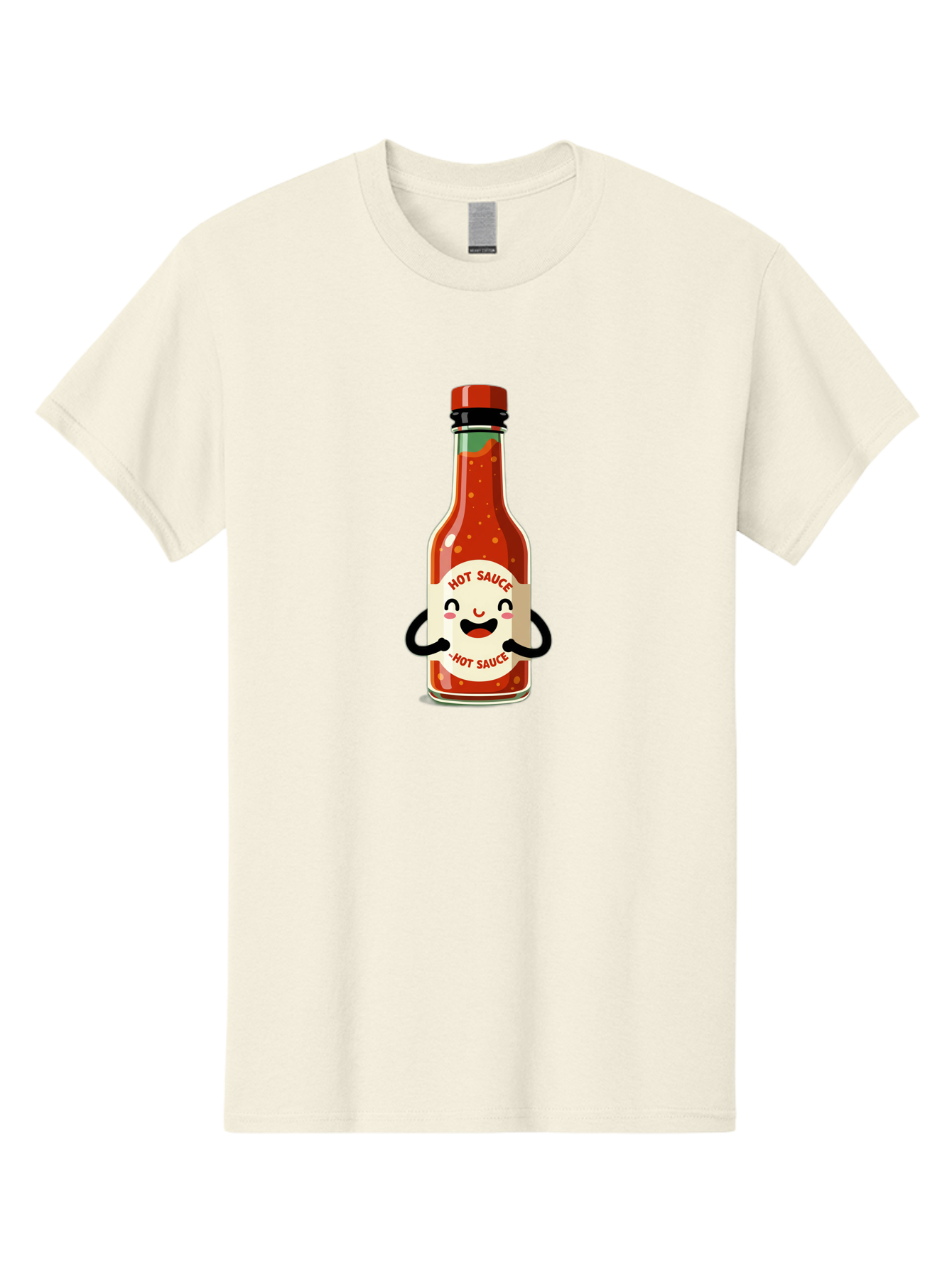 Hot-Sauce Men'S Graphic Tee, 100% Cotton, Comfortable Casual Summer Wear, Machine Washable, Hot Sauce Bottle With A Face, Cartoon Character, Condiment Packaging, Spicy Food, Kawaii Art Style, Playful Design, Sauce Container Baa836