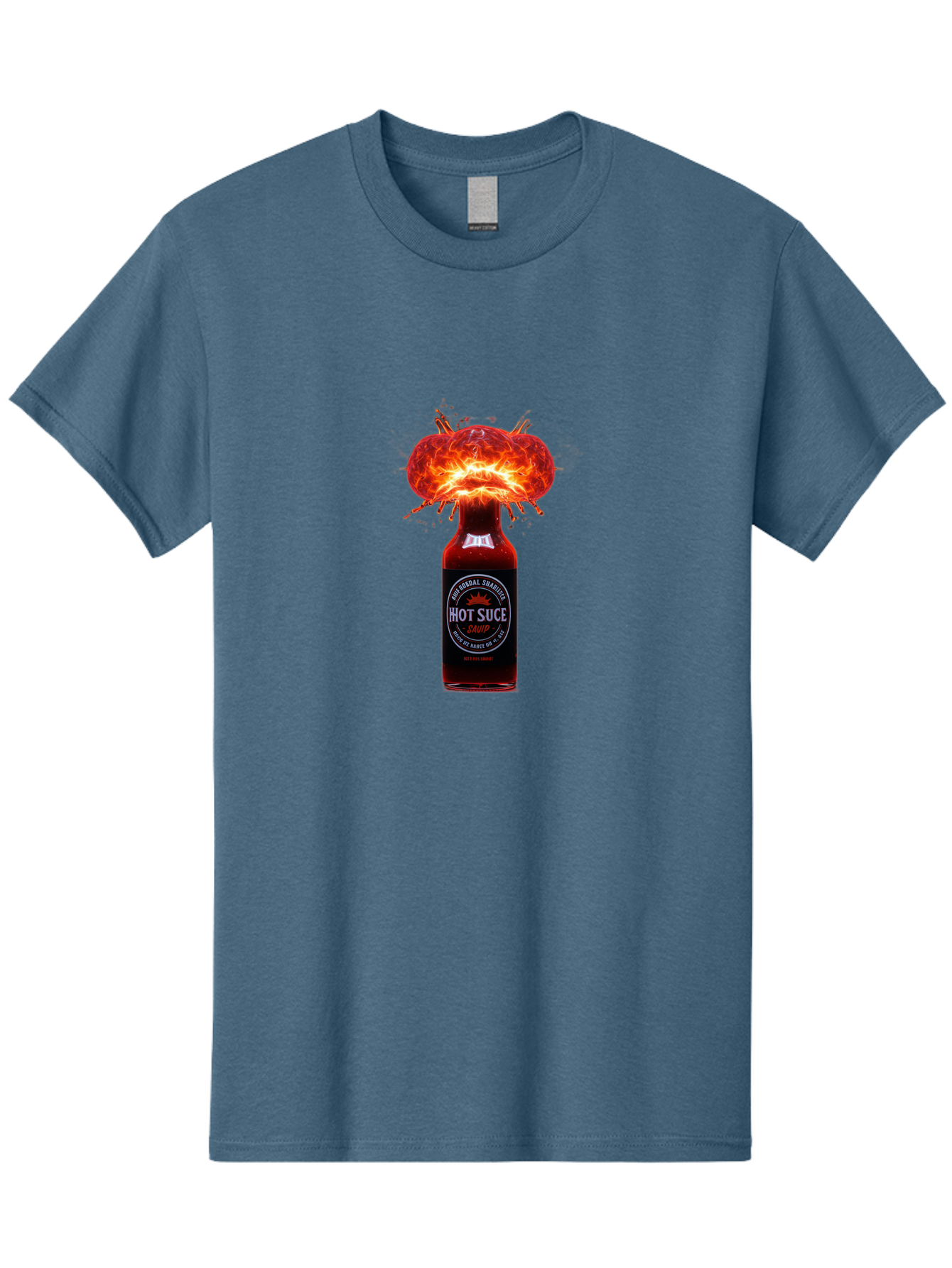 Hot-Suce-Sauce Men'S Graphic Tee, 100% Cotton, Comfortable Casual Summer Wear, Machine Washable, Hot Sauce Bottle, Exploding Sauce, Spicy Condiment, Chili Peppers, Fiery Flavor, Explosive Energy, Hot Sauce Enthusiast, Flavorful Kick, Baa837