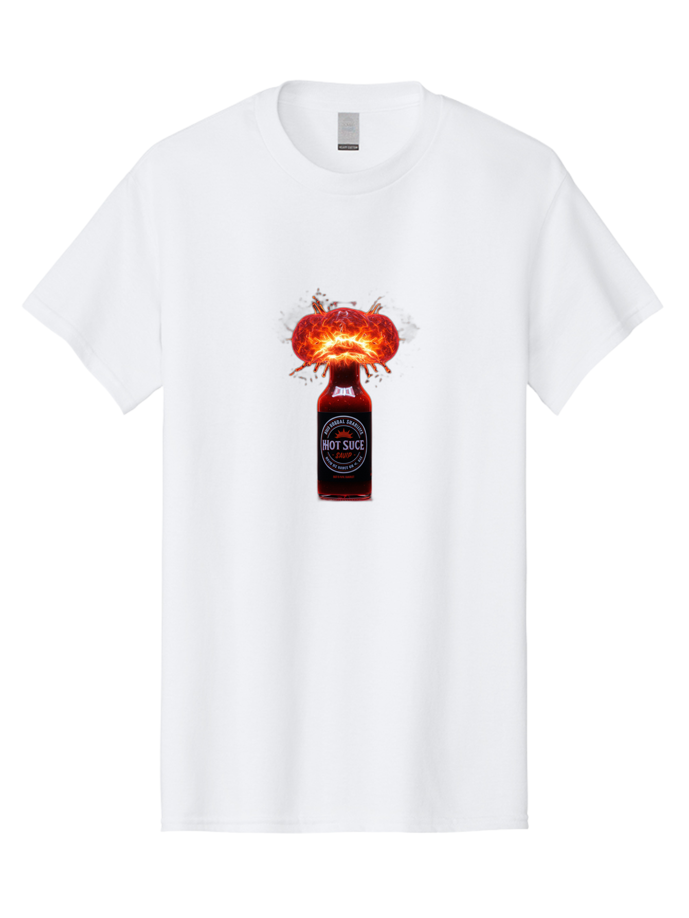 Hot-Suce-Sauce Men'S Graphic Tee, 100% Cotton, Comfortable Casual Summer Wear, Machine Washable, Hot Sauce Bottle, Exploding Sauce, Spicy Condiment, Chili Peppers, Fiery Flavor, Explosive Energy, Hot Sauce Enthusiast, Flavorful Kick, Baa837