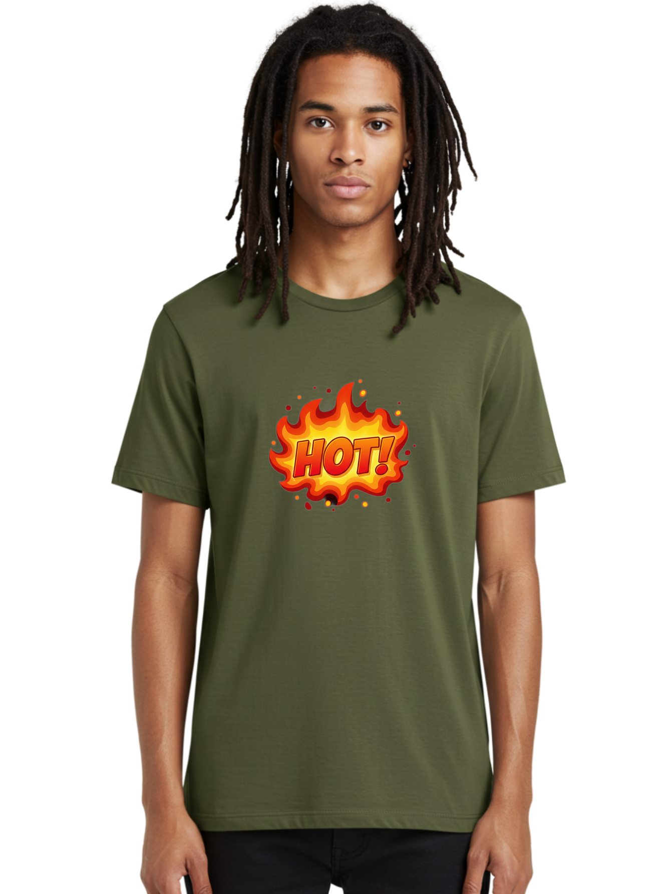 Hot Men'S Graphic Tee, 100% Cotton, Comfortable Casual Summer Wear, Machine Washable, Hot Sale, Flame Graphic, Attention Grabber, Promotional Material, Fiery Text, Bold Font, Red And Yellow Colors, Energetic Vibe, Sizzling Hot Deal Baa838