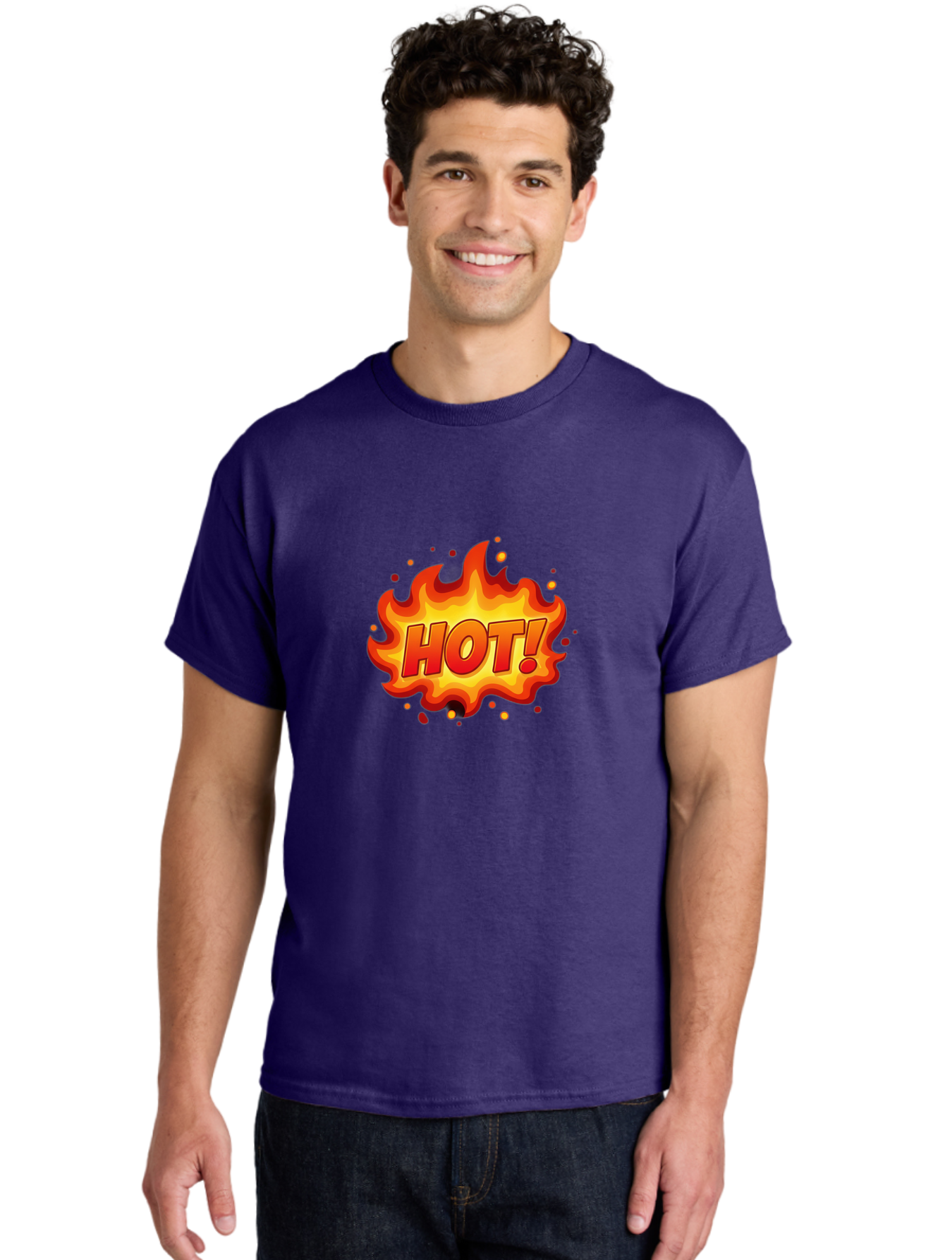 Hot Men'S Graphic Tee, 100% Cotton, Comfortable Casual Summer Wear, Machine Washable, Hot Sale, Flame Graphic, Attention Grabber, Promotional Material, Fiery Text, Bold Font, Red And Yellow Colors, Energetic Vibe, Sizzling Hot Deal Baa838