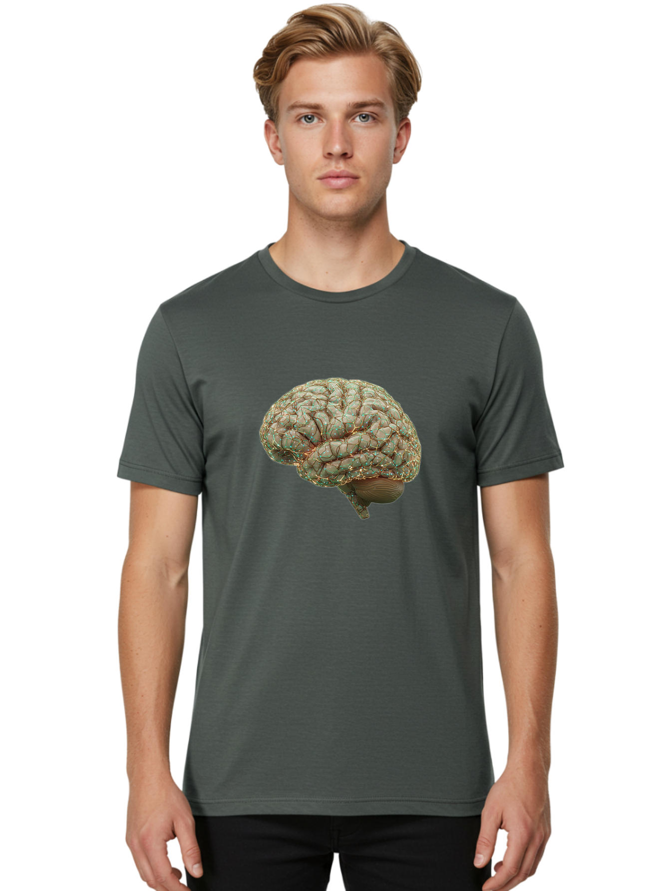 Human-Brain-1 Men'S Graphic Tee, 100% Cotton, Comfortable Casual Summer Wear, Machine Washable, Human Brain Anatomy, Neuroscience, Brain Structure, Cerebral Cortex, Neural Networks, Medical Illustration, Cognitive Function Baa839