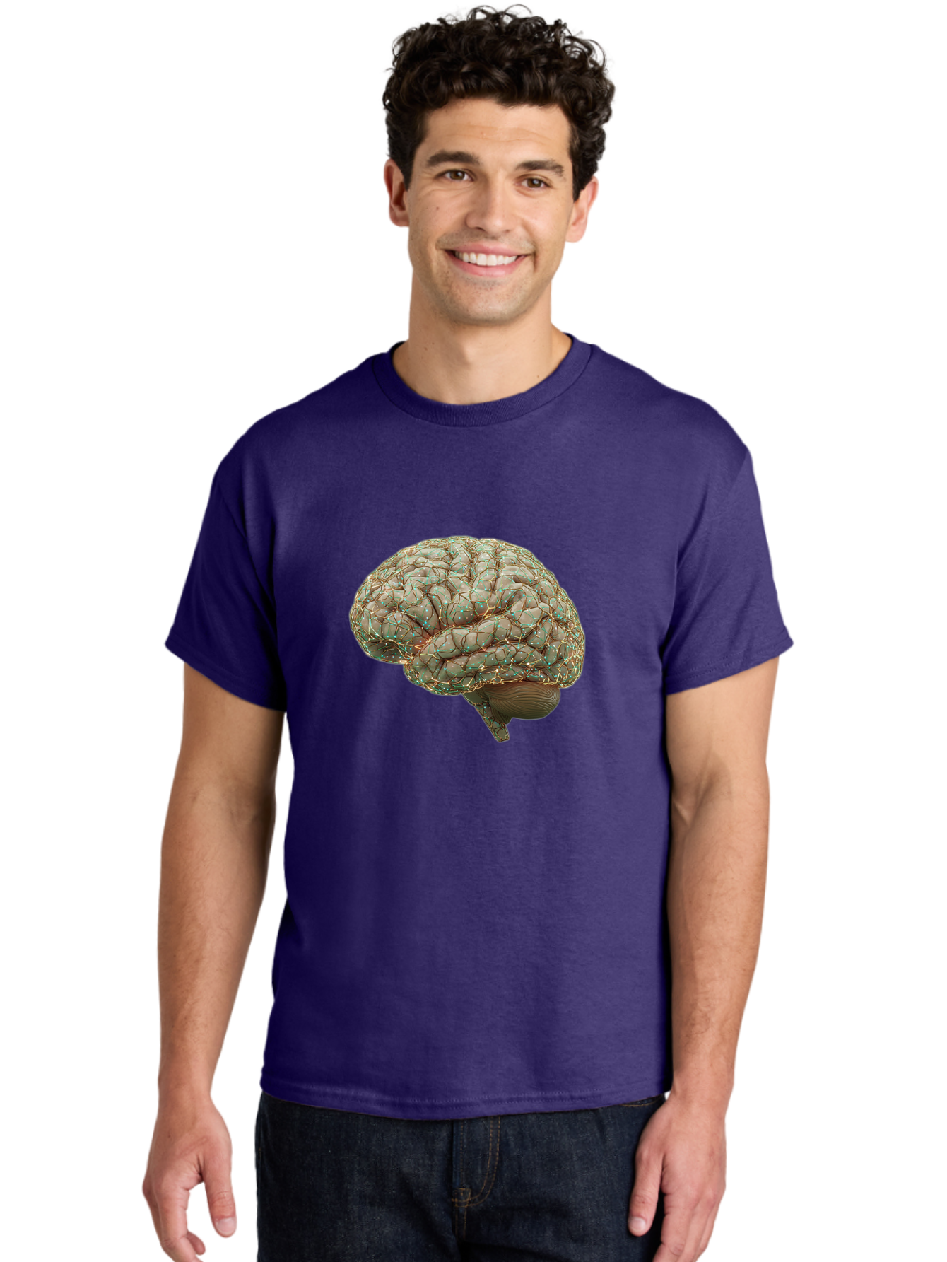 Human-Brain-1 Men'S Graphic Tee, 100% Cotton, Comfortable Casual Summer Wear, Machine Washable, Human Brain Anatomy, Neuroscience, Brain Structure, Cerebral Cortex, Neural Networks, Medical Illustration, Cognitive Function Baa839