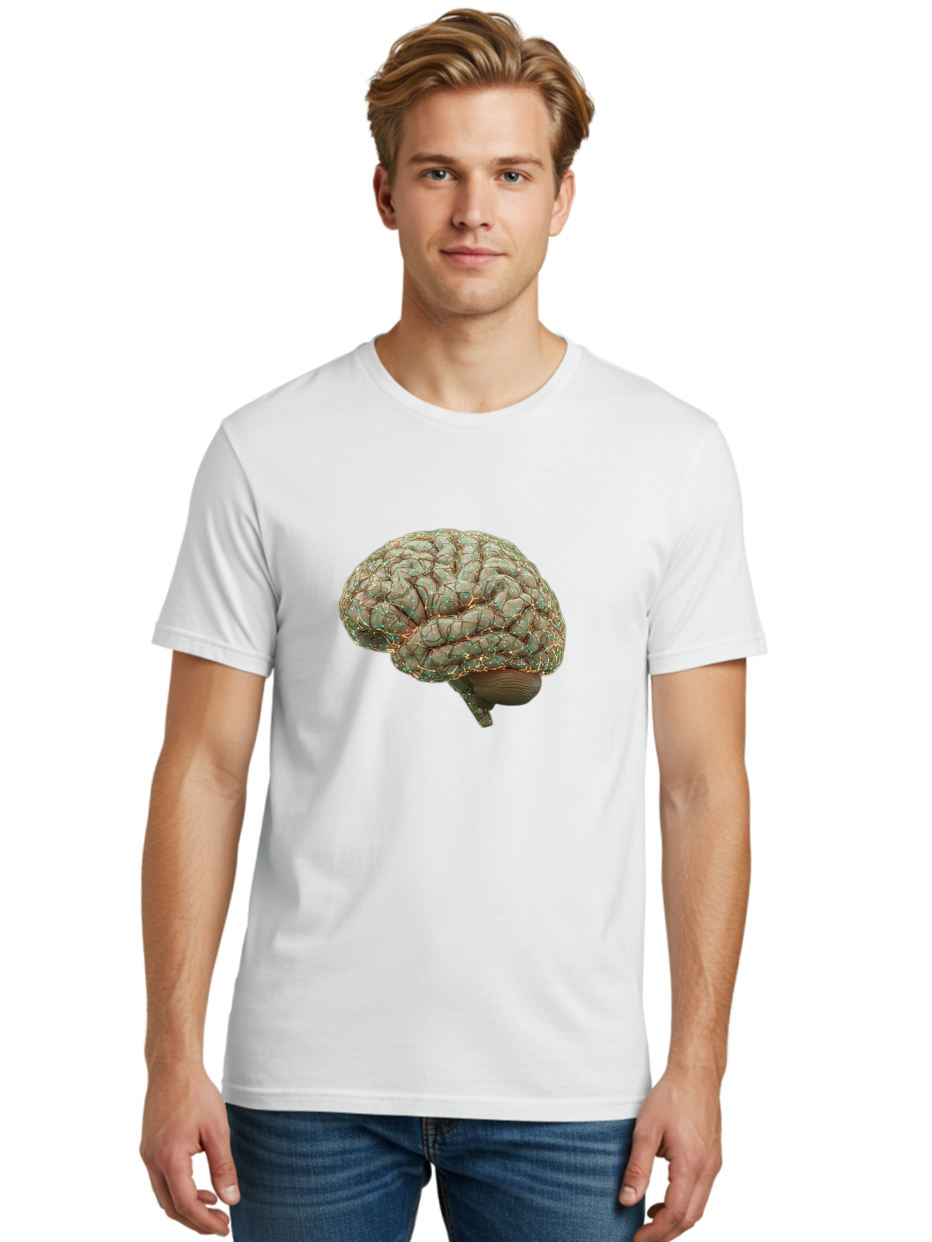 Human-Brain-1 Men'S Graphic Tee, 100% Cotton, Comfortable Casual Summer Wear, Machine Washable, Human Brain Anatomy, Neuroscience, Brain Structure, Cerebral Cortex, Neural Networks, Medical Illustration, Cognitive Function Baa839