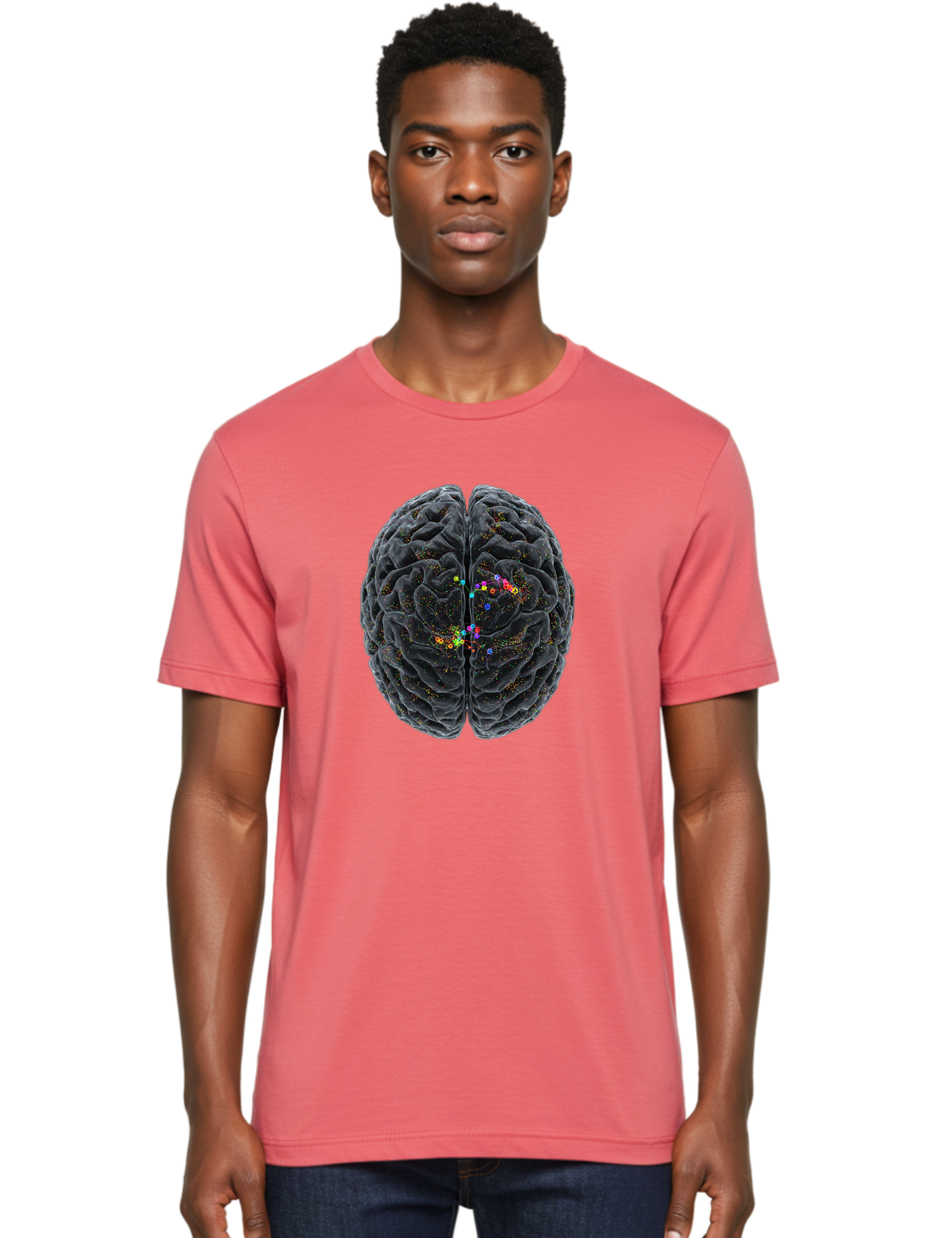 Human-Brain-2 Men'S Graphic Tee, 100% Cotton, Comfortable Casual Summer Wear, Machine Washable, Human Brain Anatomy, Neural Connections, Brain Function, Neuroscience, Cognitive Processes, Colorful Neurons, Synapses, Brain Activity, Baa840