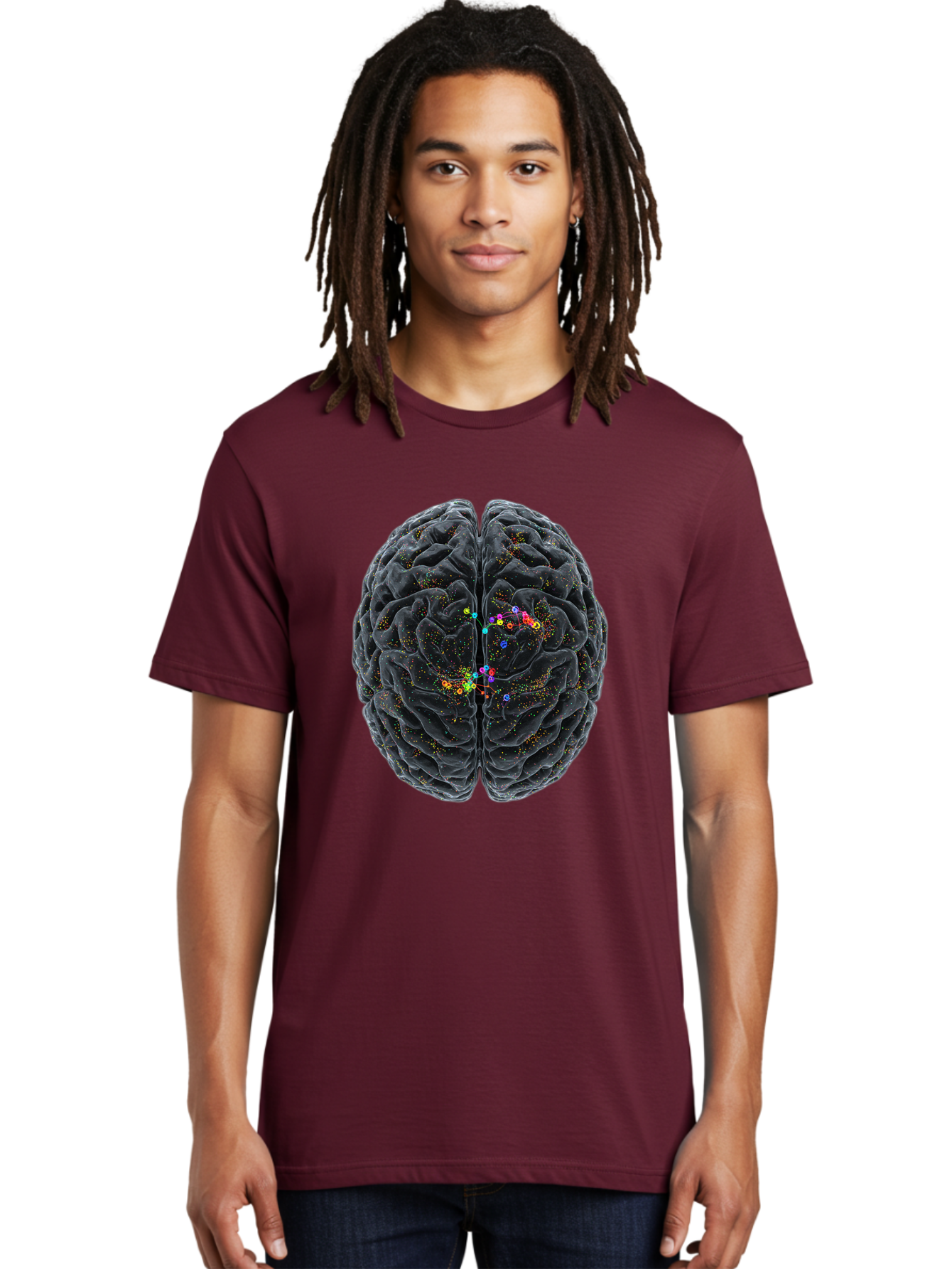Human-Brain-2 Men'S Graphic Tee, 100% Cotton, Comfortable Casual Summer Wear, Machine Washable, Human Brain Anatomy, Neural Connections, Brain Function, Neuroscience, Cognitive Processes, Colorful Neurons, Synapses, Brain Activity, Baa840
