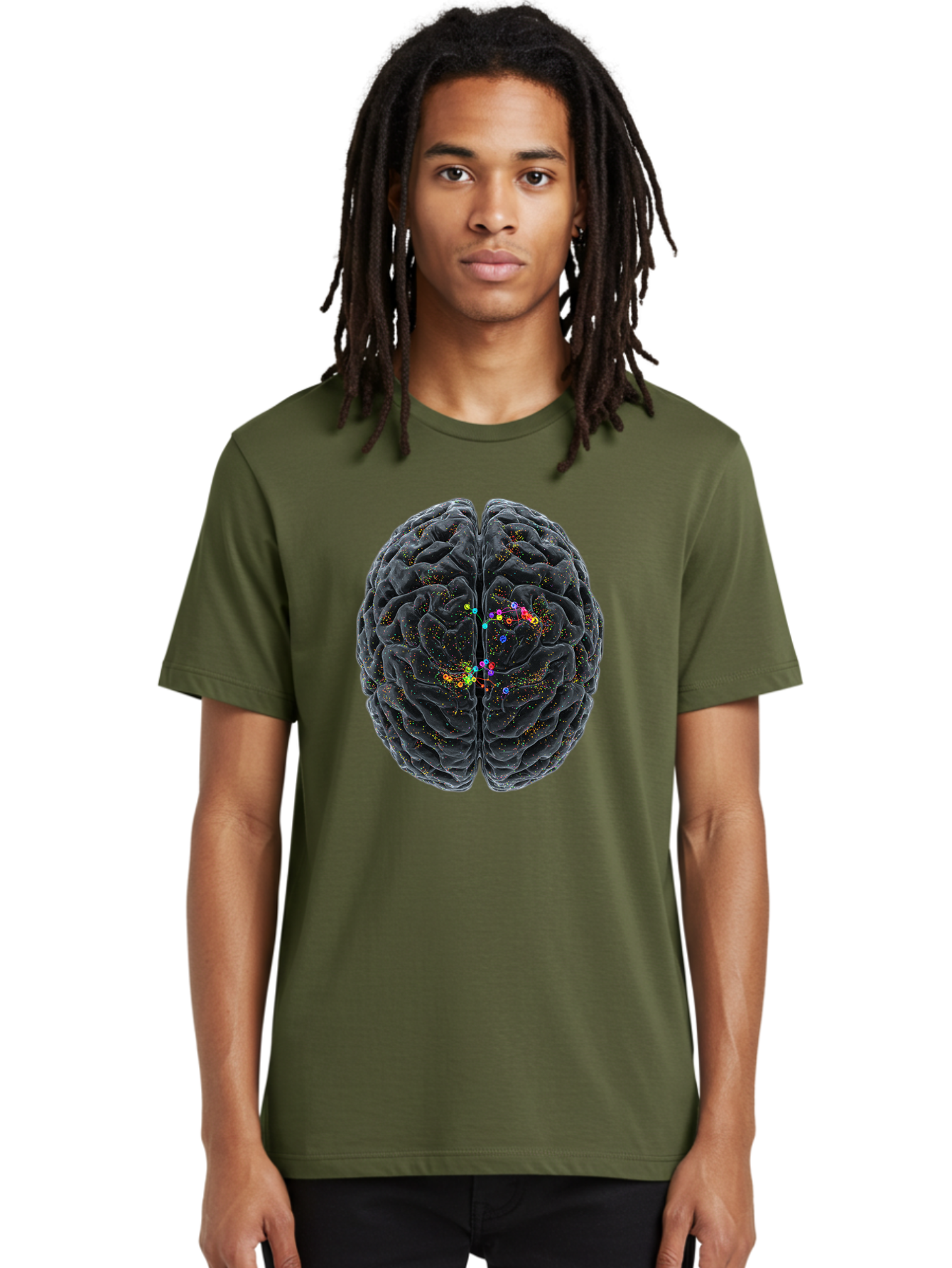Human-Brain-2 Men'S Graphic Tee, 100% Cotton, Comfortable Casual Summer Wear, Machine Washable, Human Brain Anatomy, Neural Connections, Brain Function, Neuroscience, Cognitive Processes, Colorful Neurons, Synapses, Brain Activity, Baa840