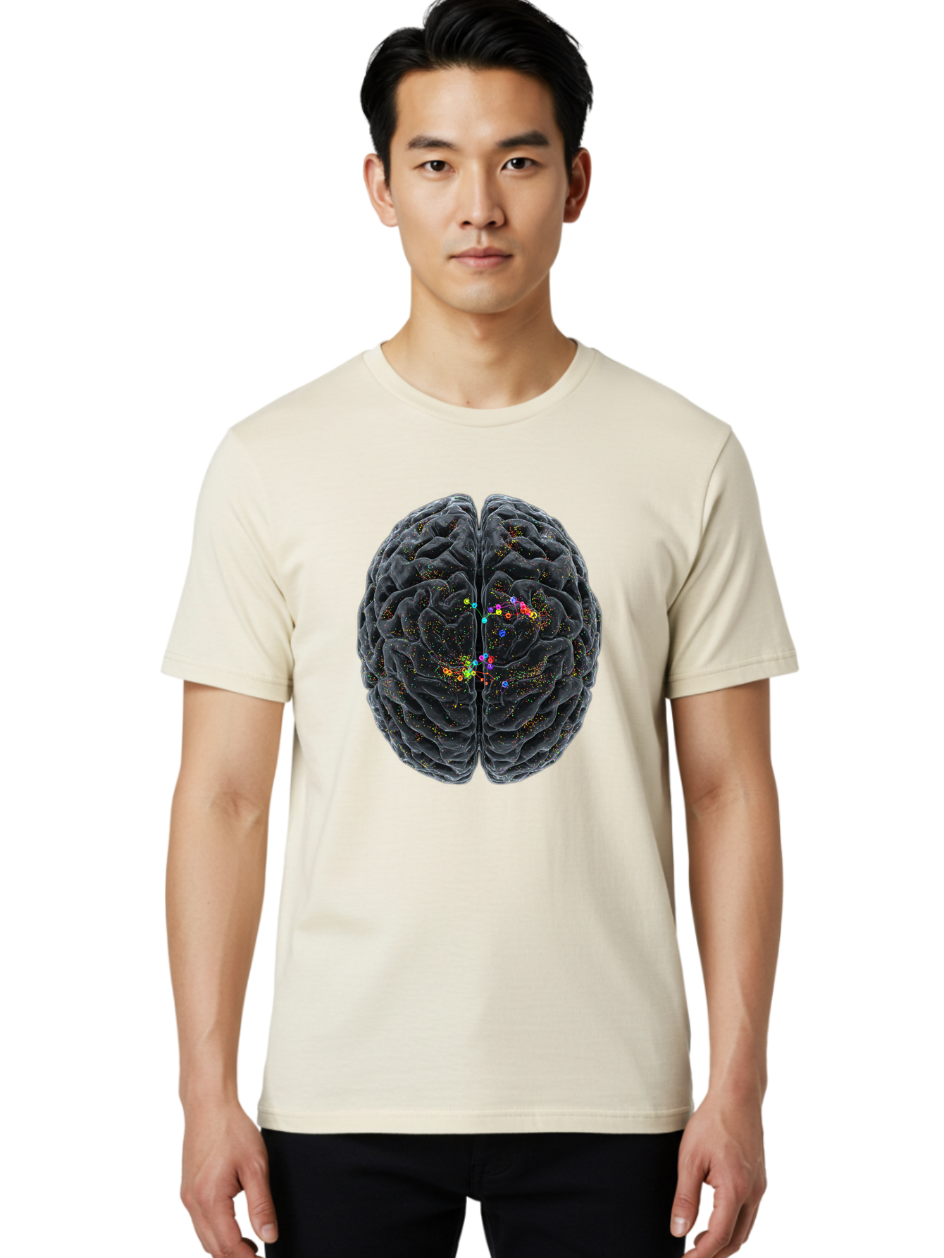 Human-Brain-2 Men'S Graphic Tee, 100% Cotton, Comfortable Casual Summer Wear, Machine Washable, Human Brain Anatomy, Neural Connections, Brain Function, Neuroscience, Cognitive Processes, Colorful Neurons, Synapses, Brain Activity, Baa840