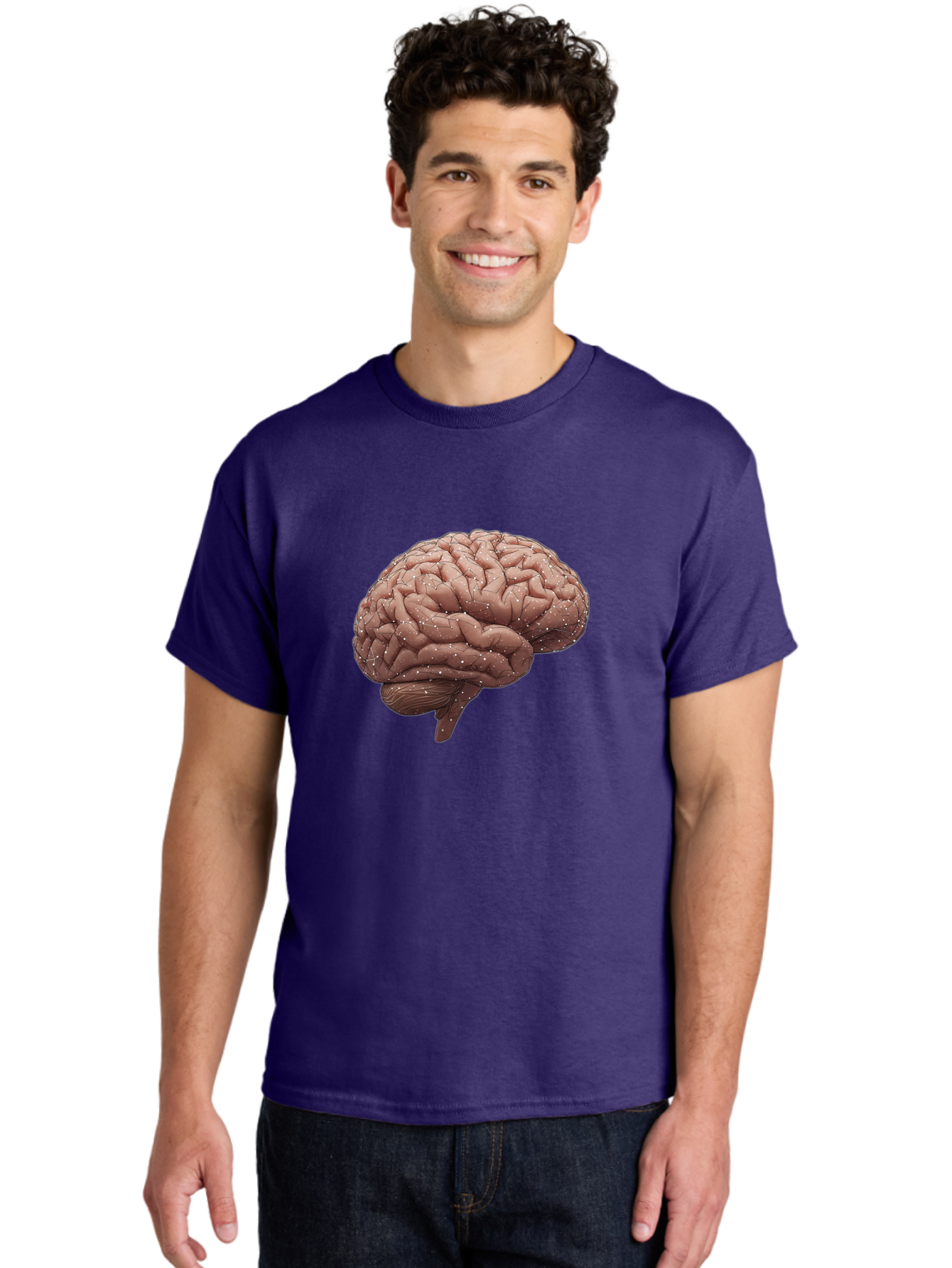 Human-Brain-3 Men'S Graphic Tee, 100% Cotton, Comfortable Casual Summer Wear, Machine Washable, Human Brain, Neural Connections, Cognitive Function, Neuroscience, Brain Anatomy, Neural Activity, Cerebral Cortex Baa841