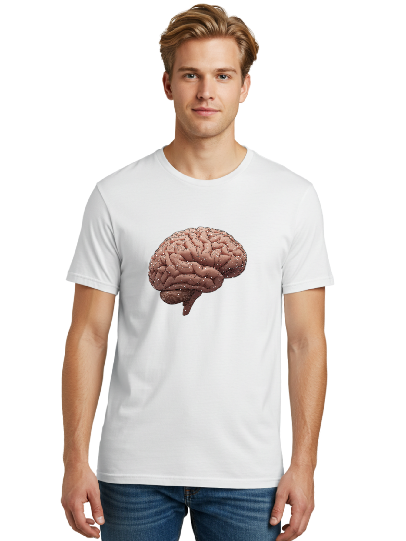 Human-Brain-3 Men'S Graphic Tee, 100% Cotton, Comfortable Casual Summer Wear, Machine Washable, Human Brain, Neural Connections, Cognitive Function, Neuroscience, Brain Anatomy, Neural Activity, Cerebral Cortex Baa841