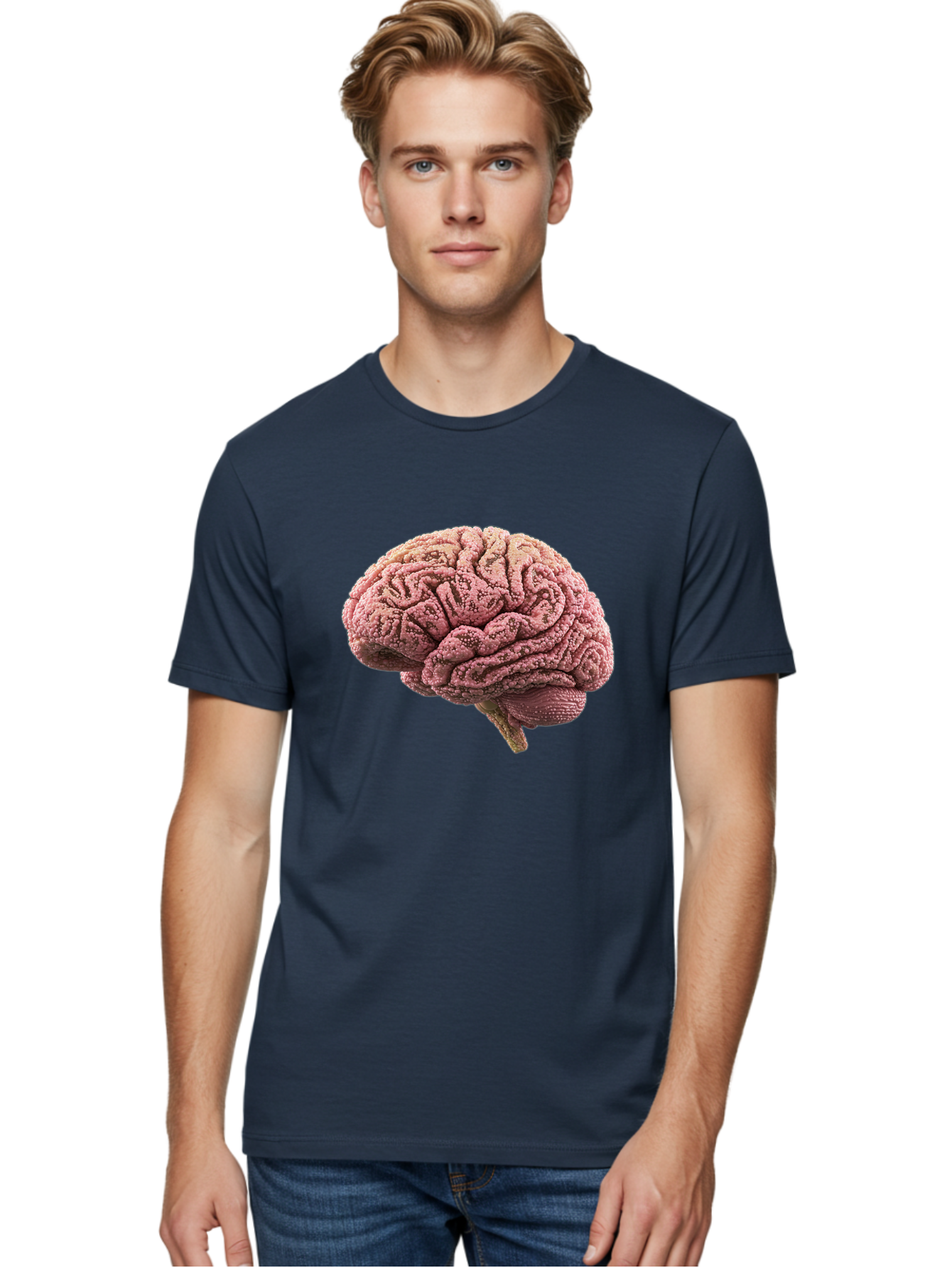 Human-Brain-5 Men'S Graphic Tee, 100% Cotton, Comfortable Casual Summer Wear, Machine Washable, Human Brain Anatomy, Brain Structure, Cerebral Cortex, Neuroscience, Cognitive Function, Medical Illustration, Brain Scan Baa843