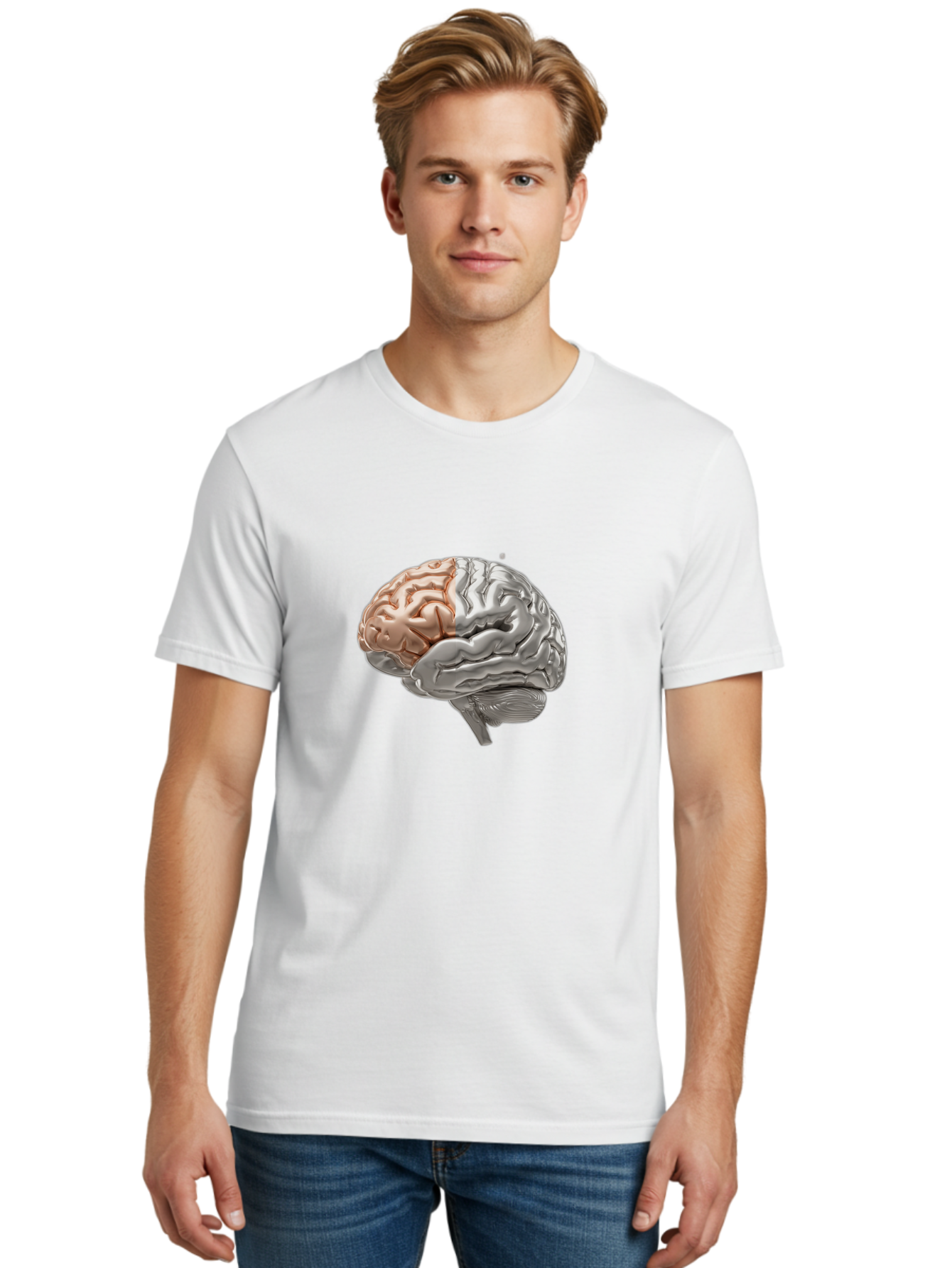 Human-Brain-6 Men'S Graphic Tee, 100% Cotton, Comfortable Casual Summer Wear, Machine Washable, Human Brain, Neuroscience, Cognitive Function, Brain Structure, Anatomy, Medical Illustration, Brain Scan, Neurological Study, Cognitive Psychology Baa844