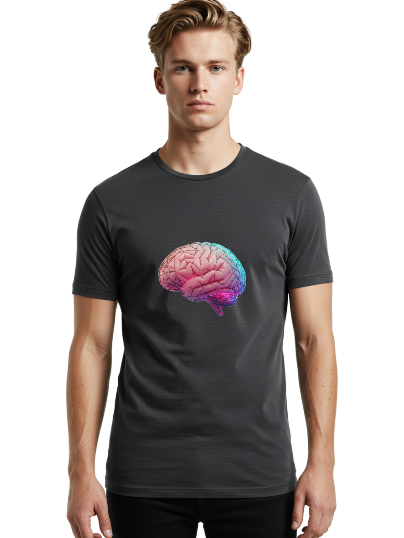 Human-Brain-7 Men'S Graphic Tee, 100% Cotton, Comfortable Casual Summer Wear, Machine Washable, Human Brain Illustration, Brain Anatomy, Neuroscience, Cognitive Function, Detailed Rendering, Colorful Brain, 3D Model, Medical Art, Baa845