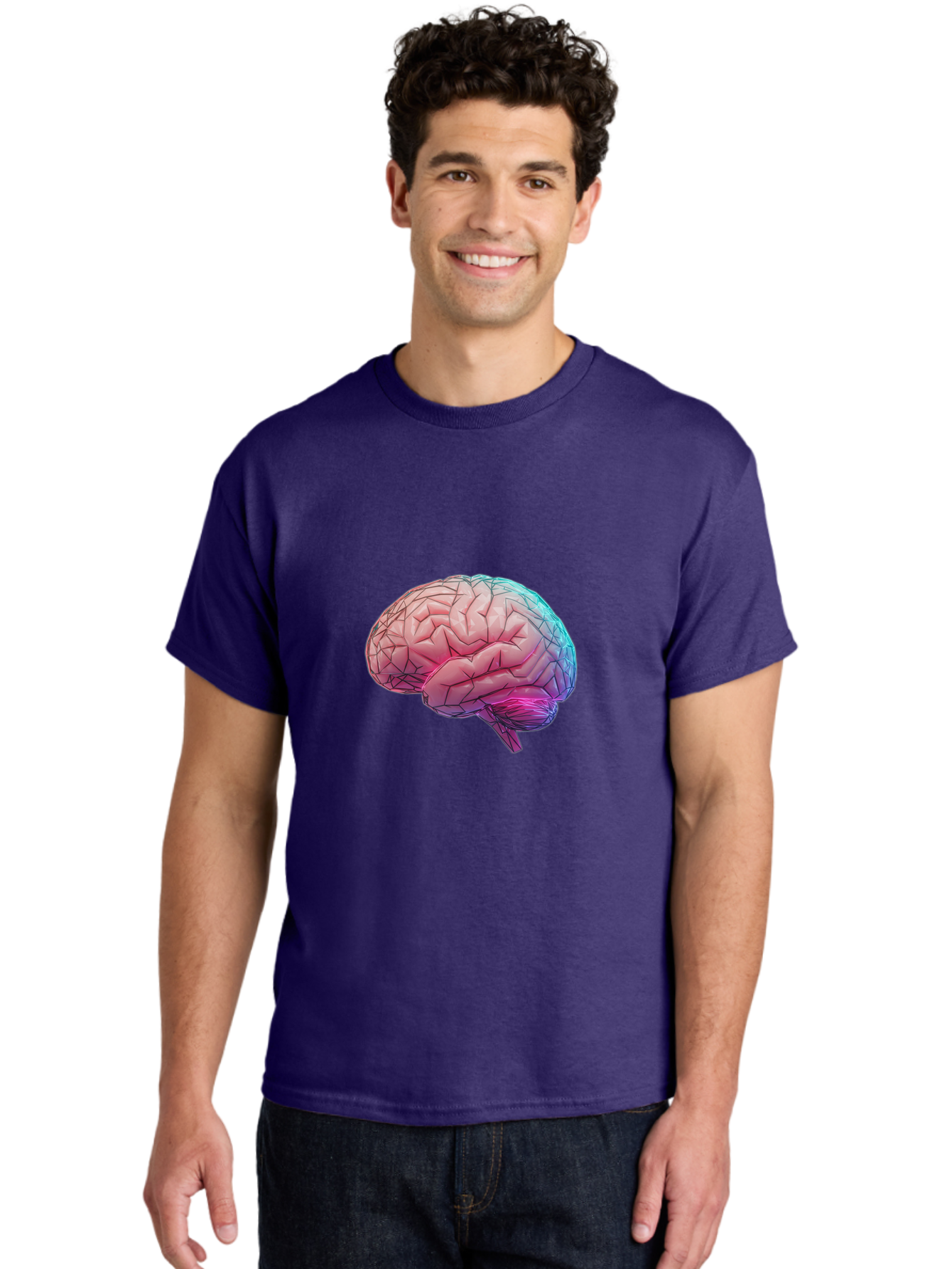 Human-Brain-7 Men'S Graphic Tee, 100% Cotton, Comfortable Casual Summer Wear, Machine Washable, Human Brain Illustration, Brain Anatomy, Neuroscience, Cognitive Function, Detailed Rendering, Colorful Brain, 3D Model, Medical Art, Baa845