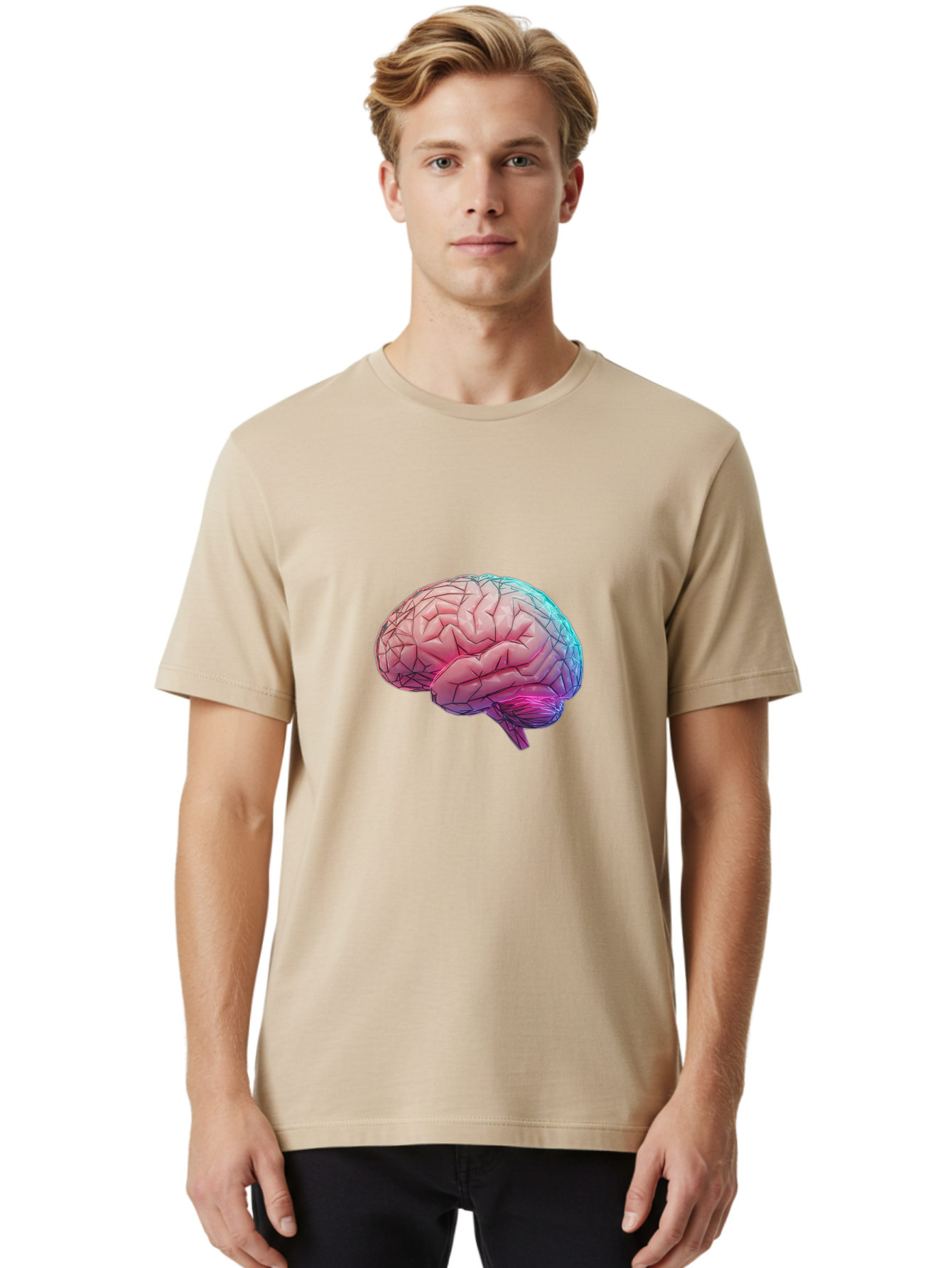 Human-Brain-7 Men'S Graphic Tee, 100% Cotton, Comfortable Casual Summer Wear, Machine Washable, Human Brain Illustration, Brain Anatomy, Neuroscience, Cognitive Function, Detailed Rendering, Colorful Brain, 3D Model, Medical Art, Baa845