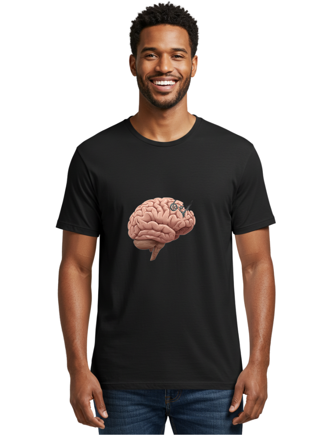 Human-Brain-With-Gears Men'S Graphic Tee, 100% Cotton, Comfortable Casual Summer Wear, Machine Washable, Human Brain, Cognitive Function, Mechanical Gears, Neural Connections, Thinking Process, Innovative Ideas, Brain Activity, Baa849