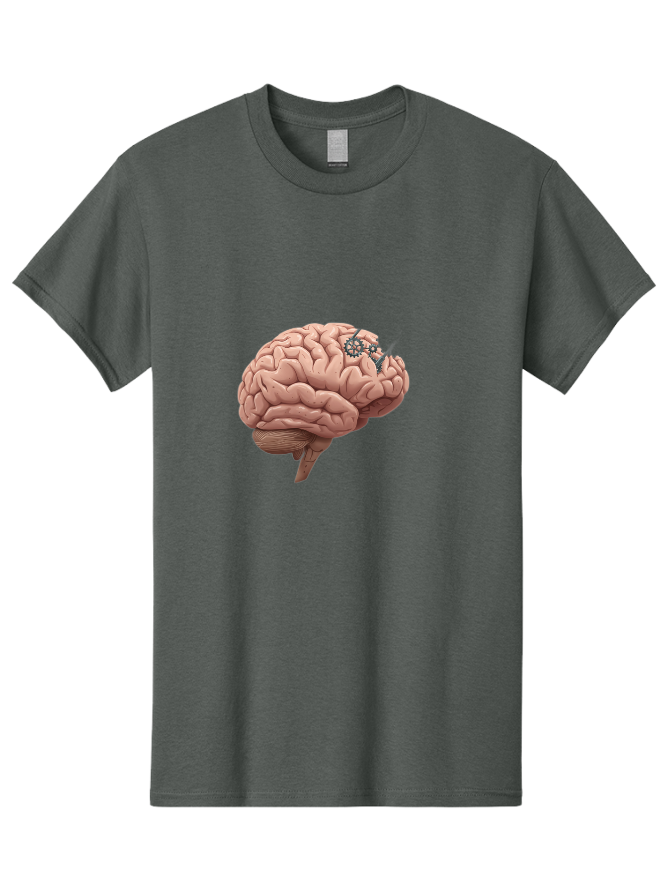 Human-Brain-With-Gears Men'S Graphic Tee, 100% Cotton, Comfortable Casual Summer Wear, Machine Washable, Human Brain, Cognitive Function, Mechanical Gears, Neural Connections, Thinking Process, Innovative Ideas, Brain Activity, Baa849