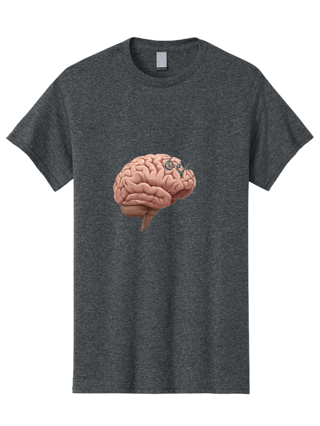 Human-Brain-With-Gears Men'S Graphic Tee, 100% Cotton, Comfortable Casual Summer Wear, Machine Washable, Human Brain, Cognitive Function, Mechanical Gears, Neural Connections, Thinking Process, Innovative Ideas, Brain Activity, Baa849