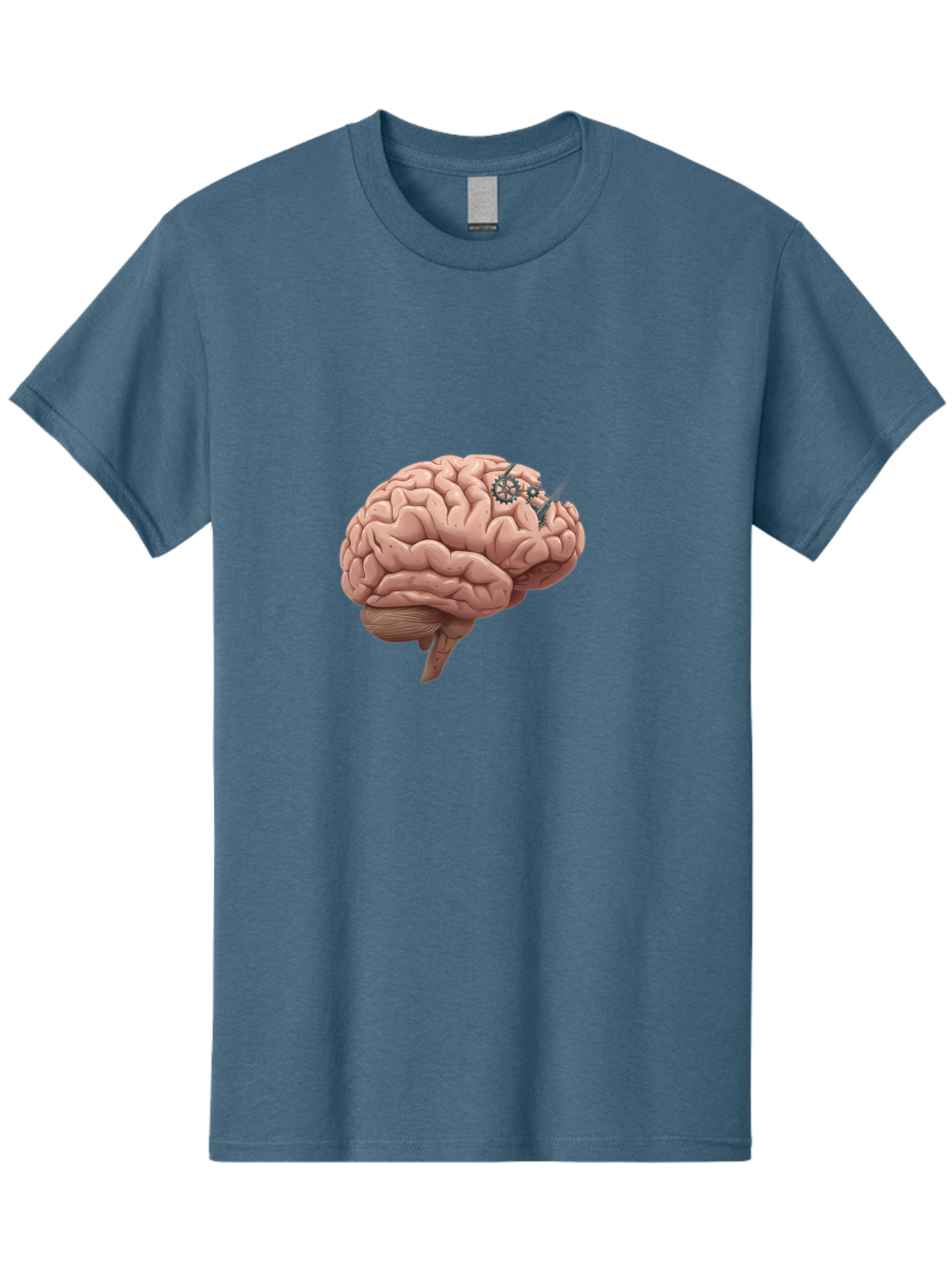 Human-Brain-With-Gears Men'S Graphic Tee, 100% Cotton, Comfortable Casual Summer Wear, Machine Washable, Human Brain, Cognitive Function, Mechanical Gears, Neural Connections, Thinking Process, Innovative Ideas, Brain Activity, Baa849