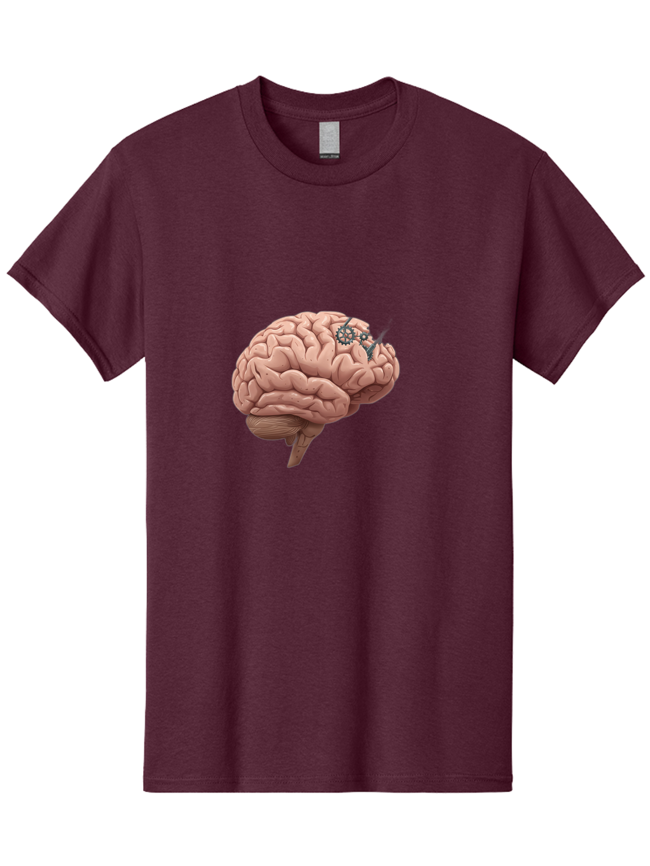 Human-Brain-With-Gears Men'S Graphic Tee, 100% Cotton, Comfortable Casual Summer Wear, Machine Washable, Human Brain, Cognitive Function, Mechanical Gears, Neural Connections, Thinking Process, Innovative Ideas, Brain Activity, Baa849