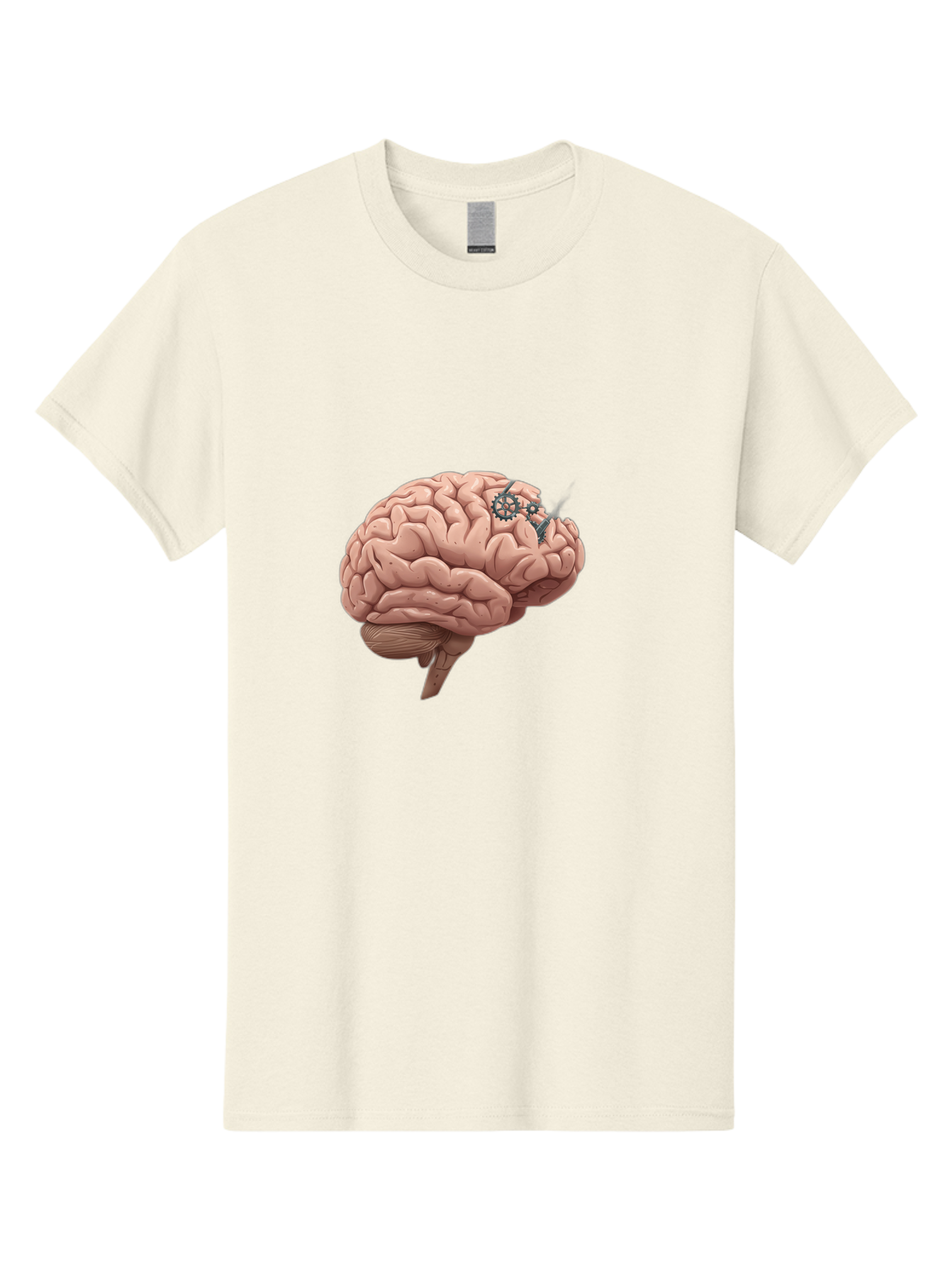 Human-Brain-With-Gears Men'S Graphic Tee, 100% Cotton, Comfortable Casual Summer Wear, Machine Washable, Human Brain, Cognitive Function, Mechanical Gears, Neural Connections, Thinking Process, Innovative Ideas, Brain Activity, Baa849