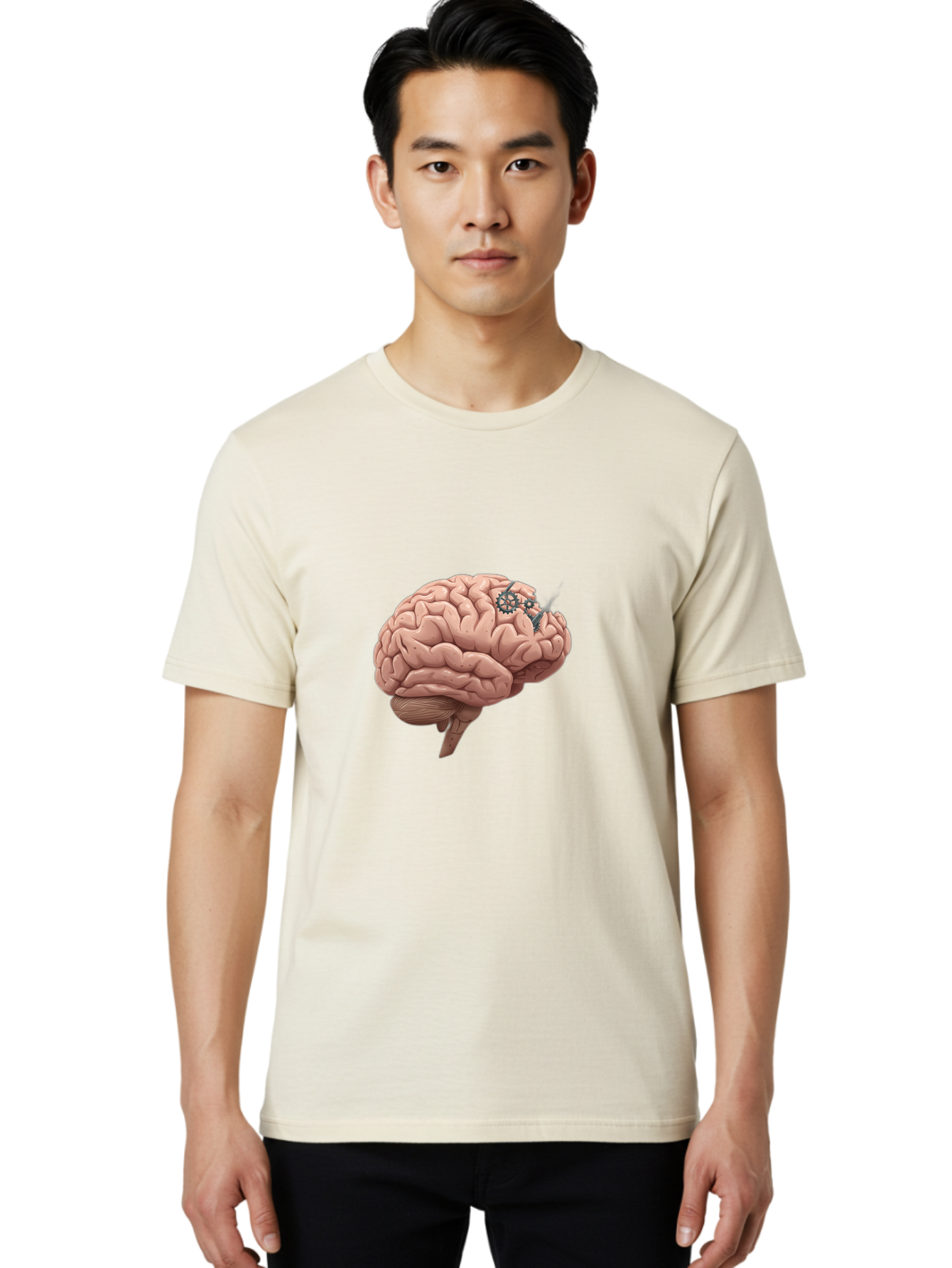 Human-Brain-With-Gears Men'S Graphic Tee, 100% Cotton, Comfortable Casual Summer Wear, Machine Washable, Human Brain, Cognitive Function, Mechanical Gears, Neural Connections, Thinking Process, Innovative Ideas, Brain Activity, Baa849
