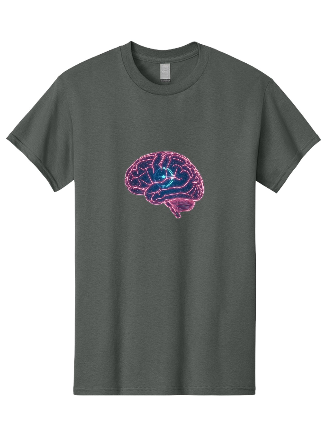Human-Brain Men'S Graphic Tee, 100% Cotton, Comfortable Casual Summer Wear, Machine Washable, Human Brain, Cognitive Function, Neuroscience, Brain Function, Thought Process, Intelligence, Pink Outline, Blue Glow, Concentrated Thought Baa850