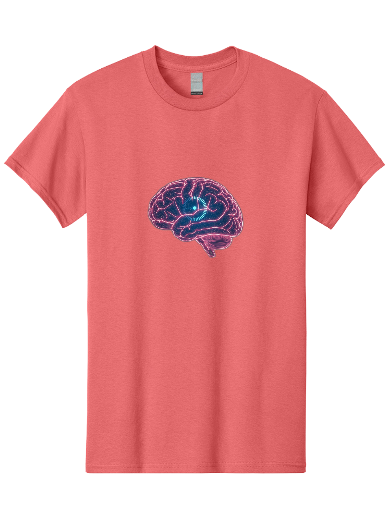 Human-Brain Men'S Graphic Tee, 100% Cotton, Comfortable Casual Summer Wear, Machine Washable, Human Brain, Cognitive Function, Neuroscience, Brain Function, Thought Process, Intelligence, Pink Outline, Blue Glow, Concentrated Thought Baa850