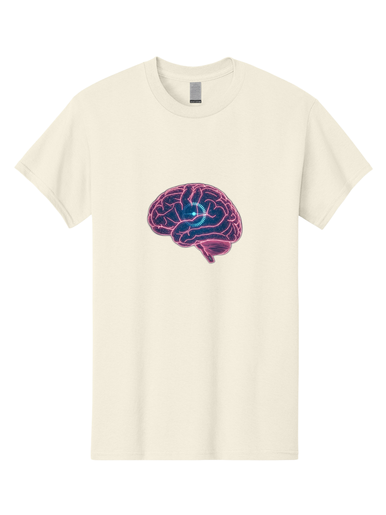 Human-Brain Men'S Graphic Tee, 100% Cotton, Comfortable Casual Summer Wear, Machine Washable, Human Brain, Cognitive Function, Neuroscience, Brain Function, Thought Process, Intelligence, Pink Outline, Blue Glow, Concentrated Thought Baa850