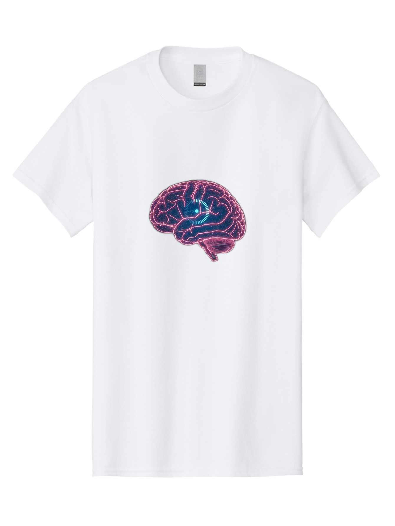 Human-Brain Men'S Graphic Tee, 100% Cotton, Comfortable Casual Summer Wear, Machine Washable, Human Brain, Cognitive Function, Neuroscience, Brain Function, Thought Process, Intelligence, Pink Outline, Blue Glow, Concentrated Thought Baa850