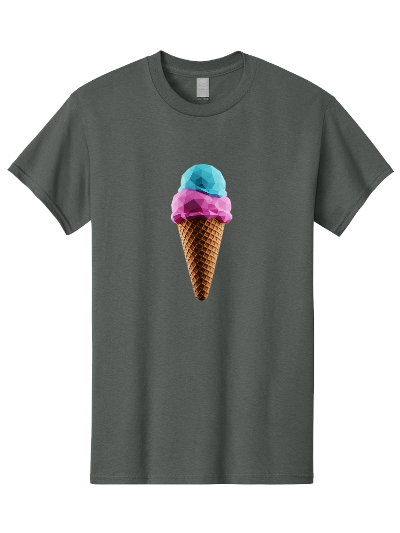 Ice-Cream-Cone-1 Men'S Graphic Tee, 100% Cotton, Comfortable Casual Summer Wear, Machine Washable, Ice Cream, Two Scoops, Pink And Blue, Waffle Cone, Low Poly, Geometric Style, Sweet Treat, Summer Dessert, Cool Colors, Art Illustration Baa854