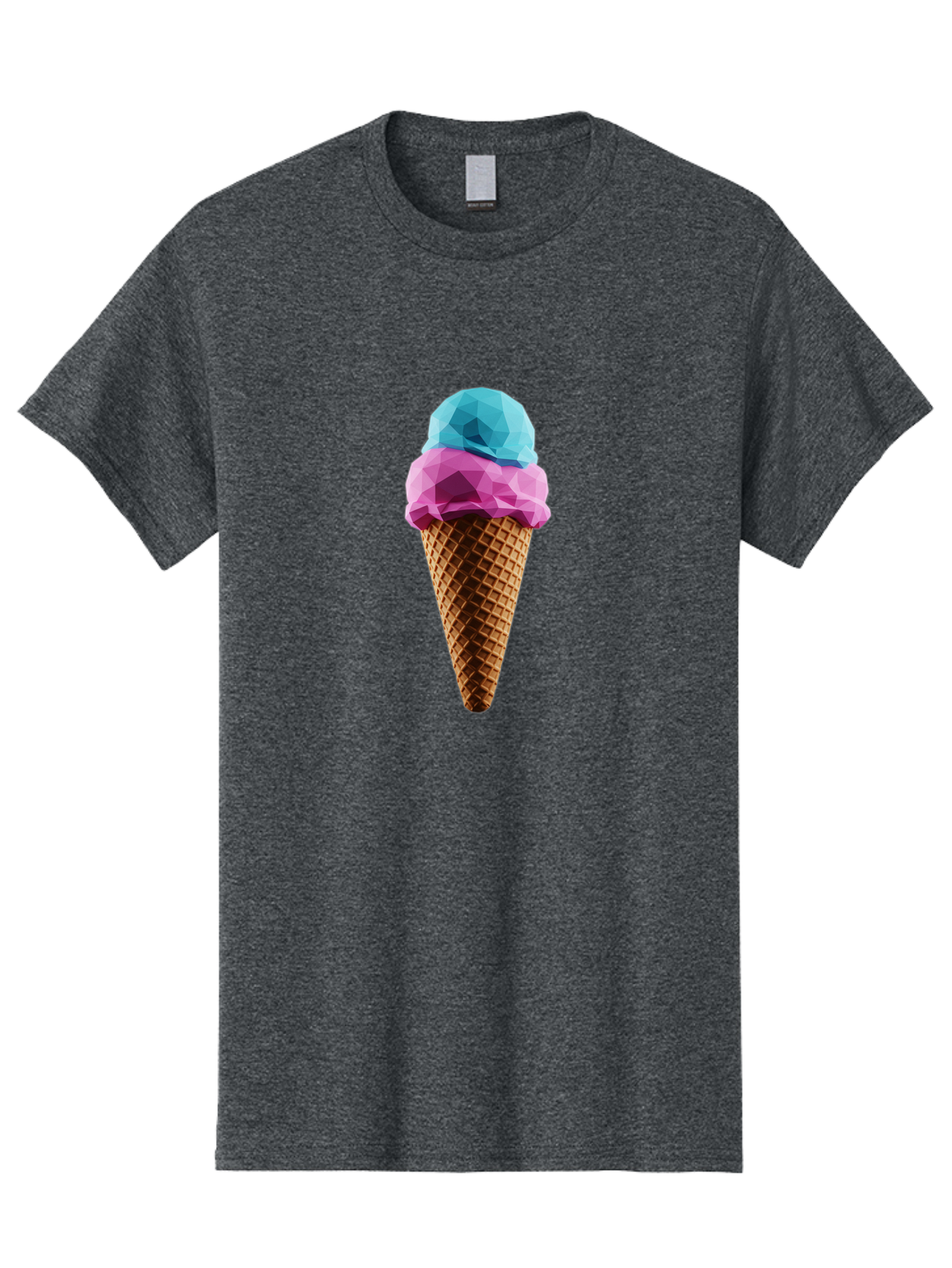 Ice-Cream-Cone-1 Men'S Graphic Tee, 100% Cotton, Comfortable Casual Summer Wear, Machine Washable, Ice Cream, Two Scoops, Pink And Blue, Waffle Cone, Low Poly, Geometric Style, Sweet Treat, Summer Dessert, Cool Colors, Art Illustration Baa854