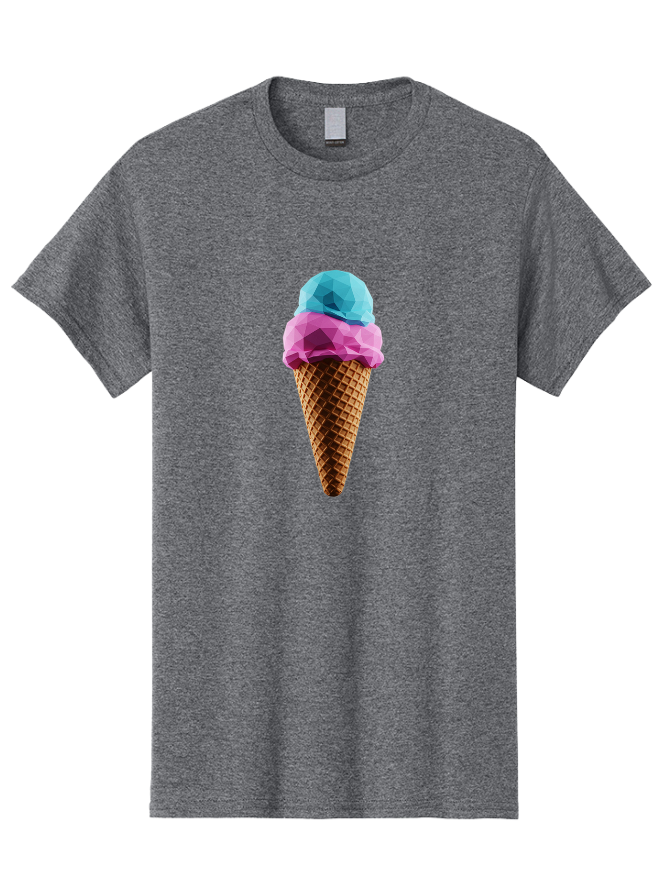 Ice-Cream-Cone-1 Men'S Graphic Tee, 100% Cotton, Comfortable Casual Summer Wear, Machine Washable, Ice Cream, Two Scoops, Pink And Blue, Waffle Cone, Low Poly, Geometric Style, Sweet Treat, Summer Dessert, Cool Colors, Art Illustration Baa854